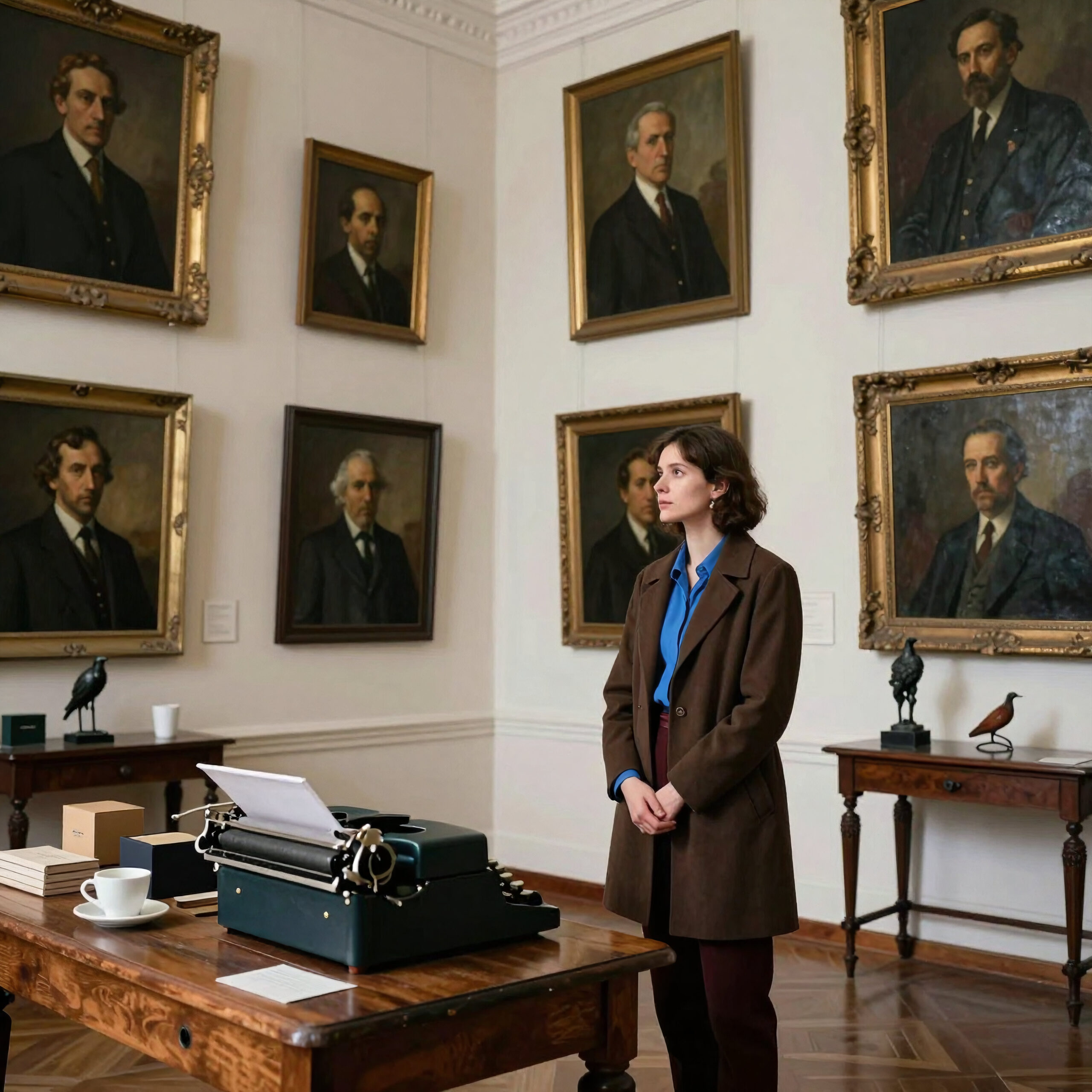 Typist Among Portraits