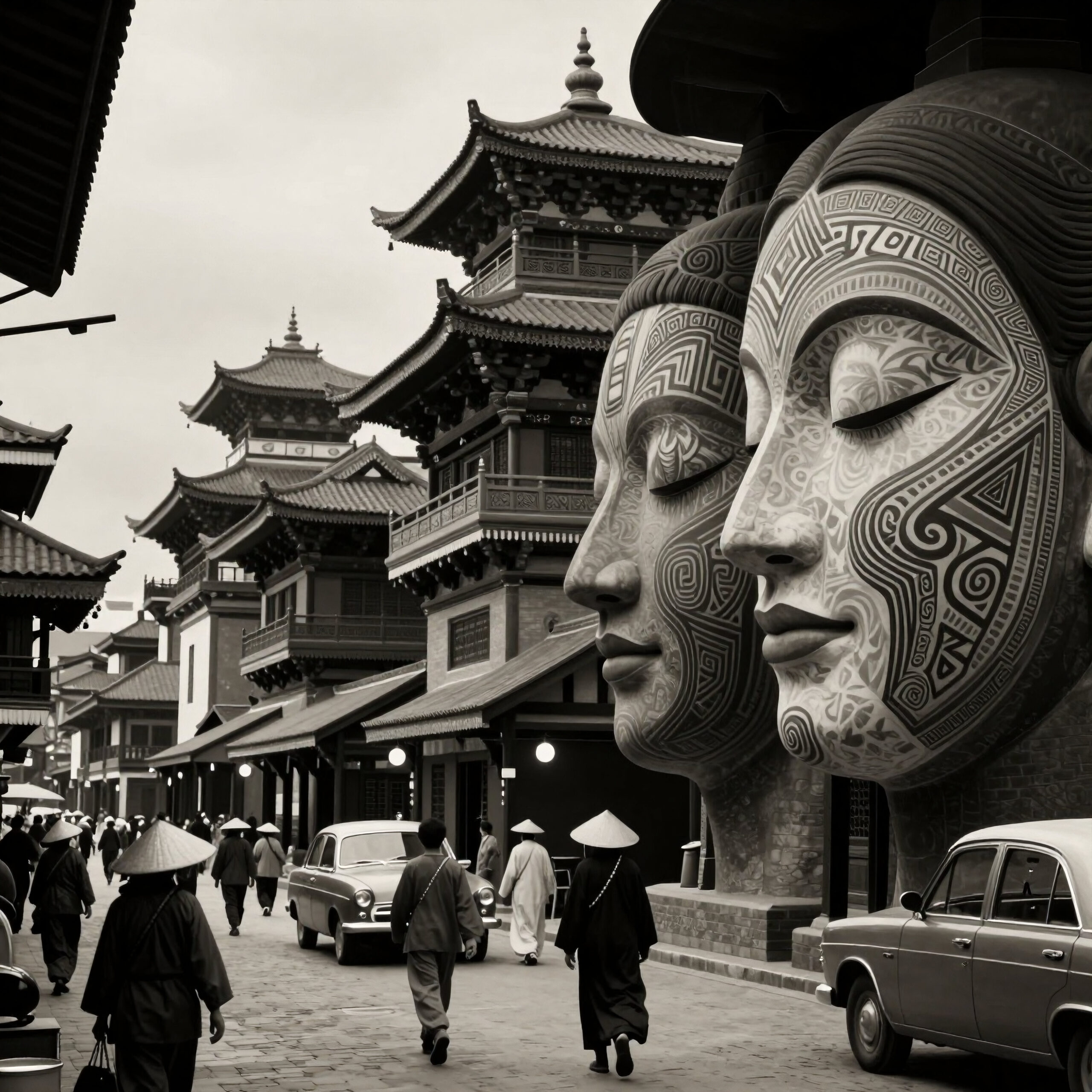 Faces Among Pagoda Streets
