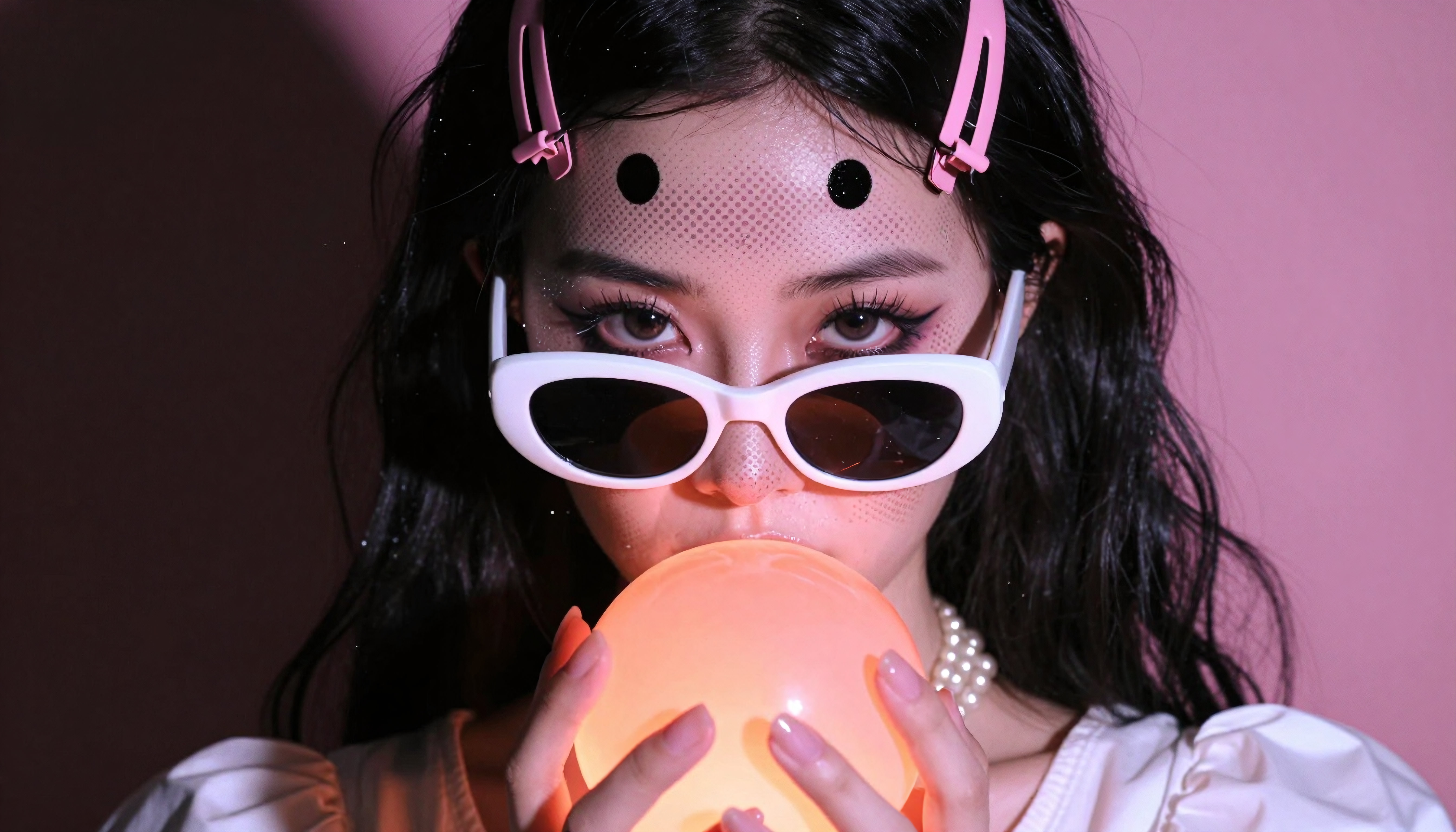 Portrait with retro sunglasses and glowing orb