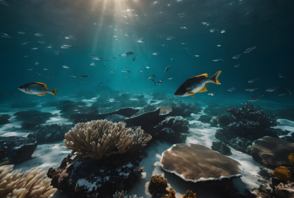 Tropical Fish Swimming Among Corals Underwater Sunbeam Scene