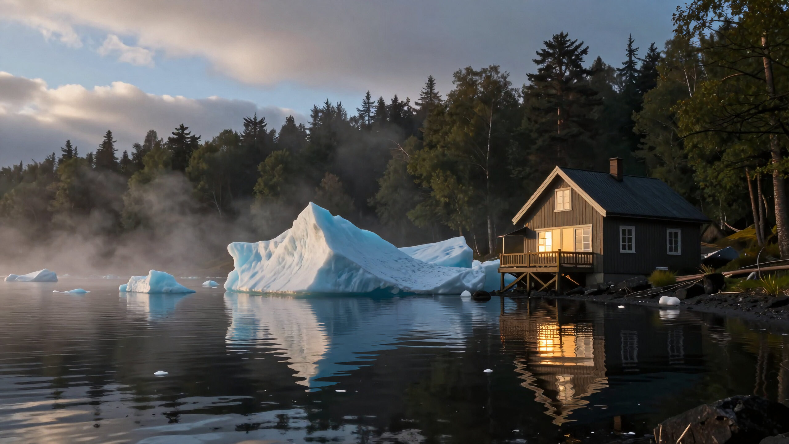 Cabin Amidst Glacial Waters
