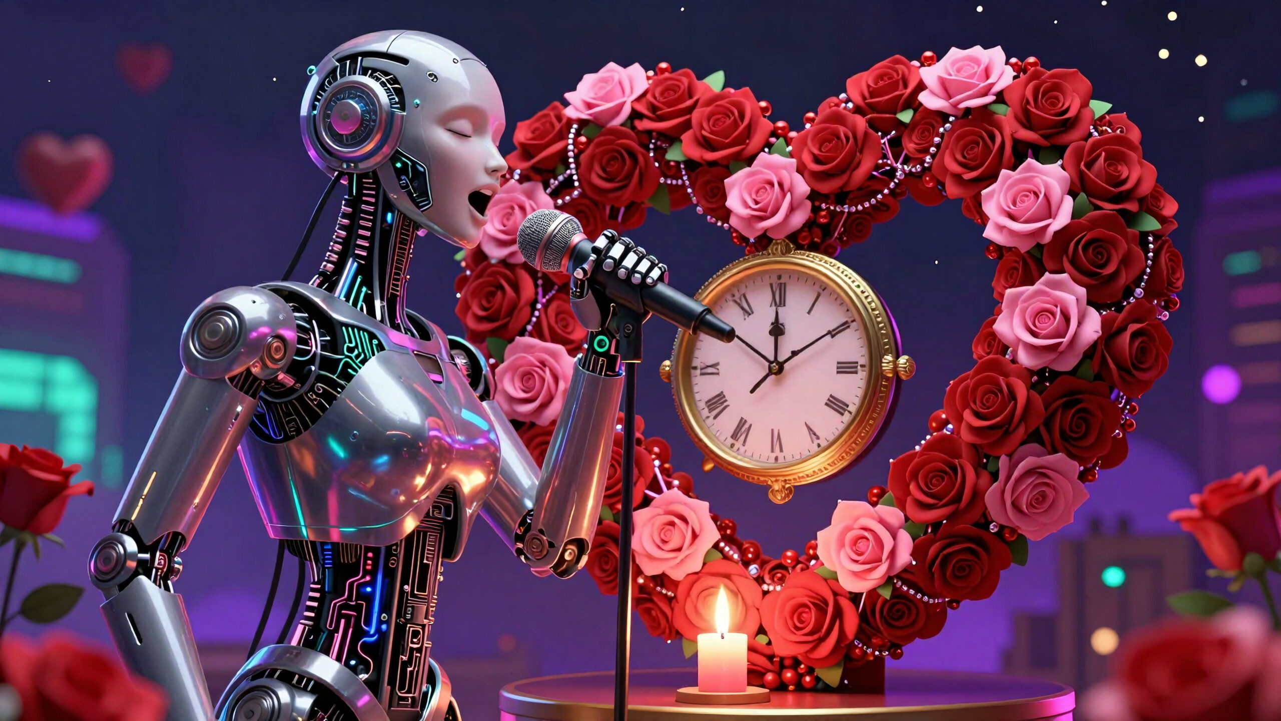 Robot Sings Love Under Roses