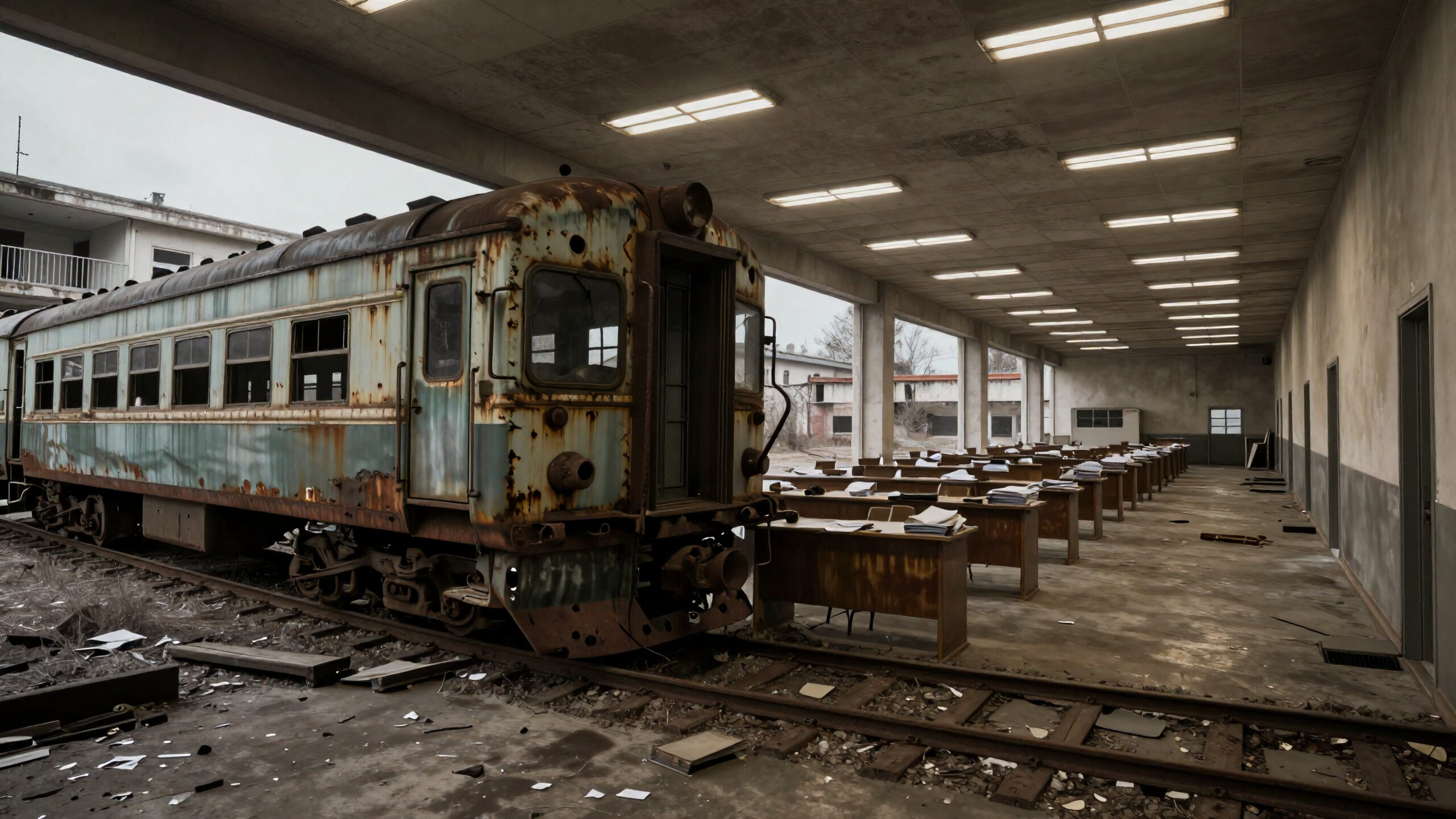 Train In School Ruins
