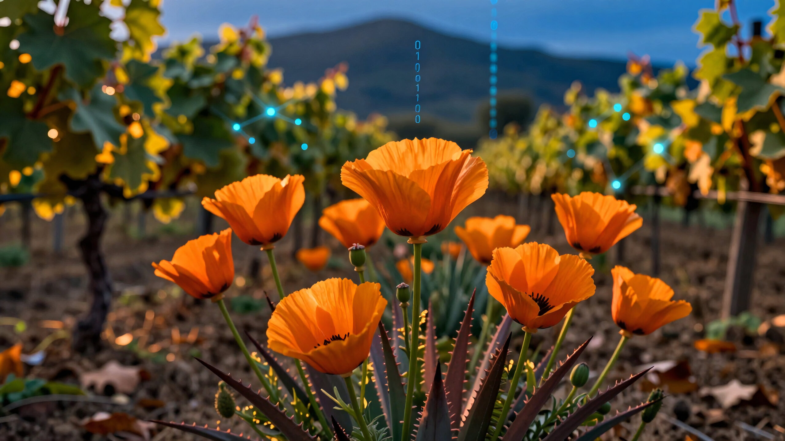 Binary Blossoms in Vineyard