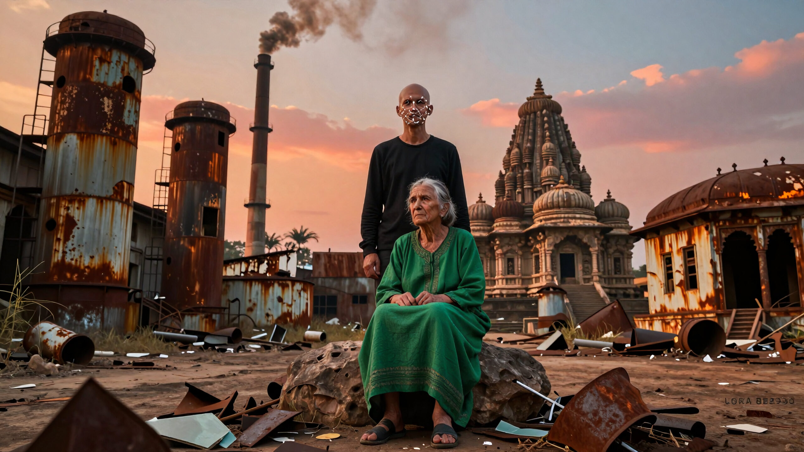 Sacred Ruins Amidst Industrial Decay