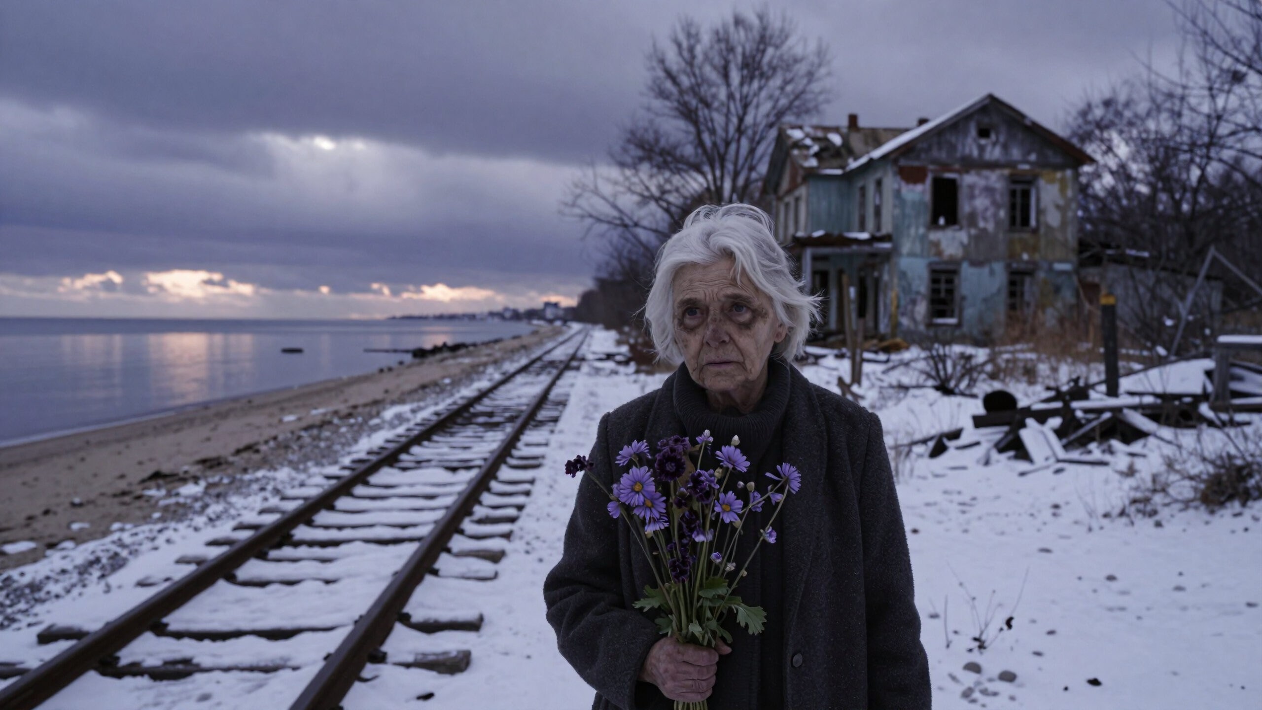 Winter Mourning Along Tracks