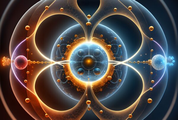 A dynamic, glowing cosmic design featuring intricate orbs and arcs.