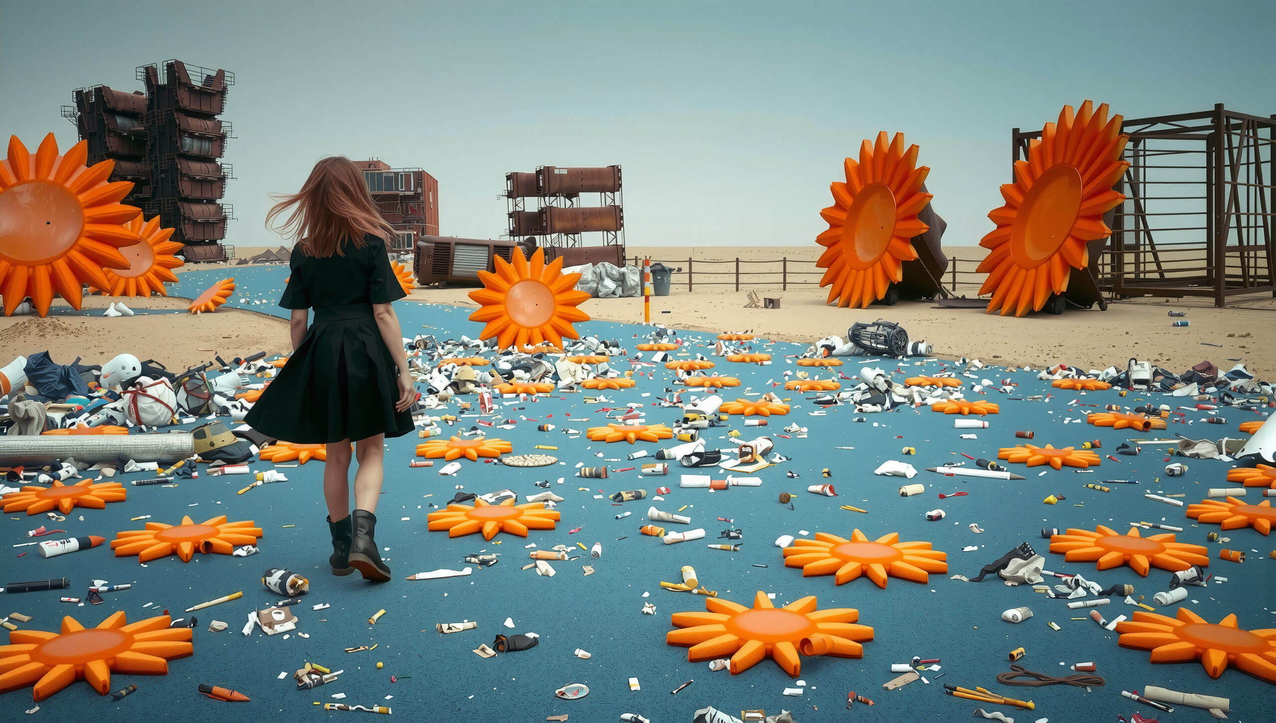 Surreal Trashscape Sun Woman Desert