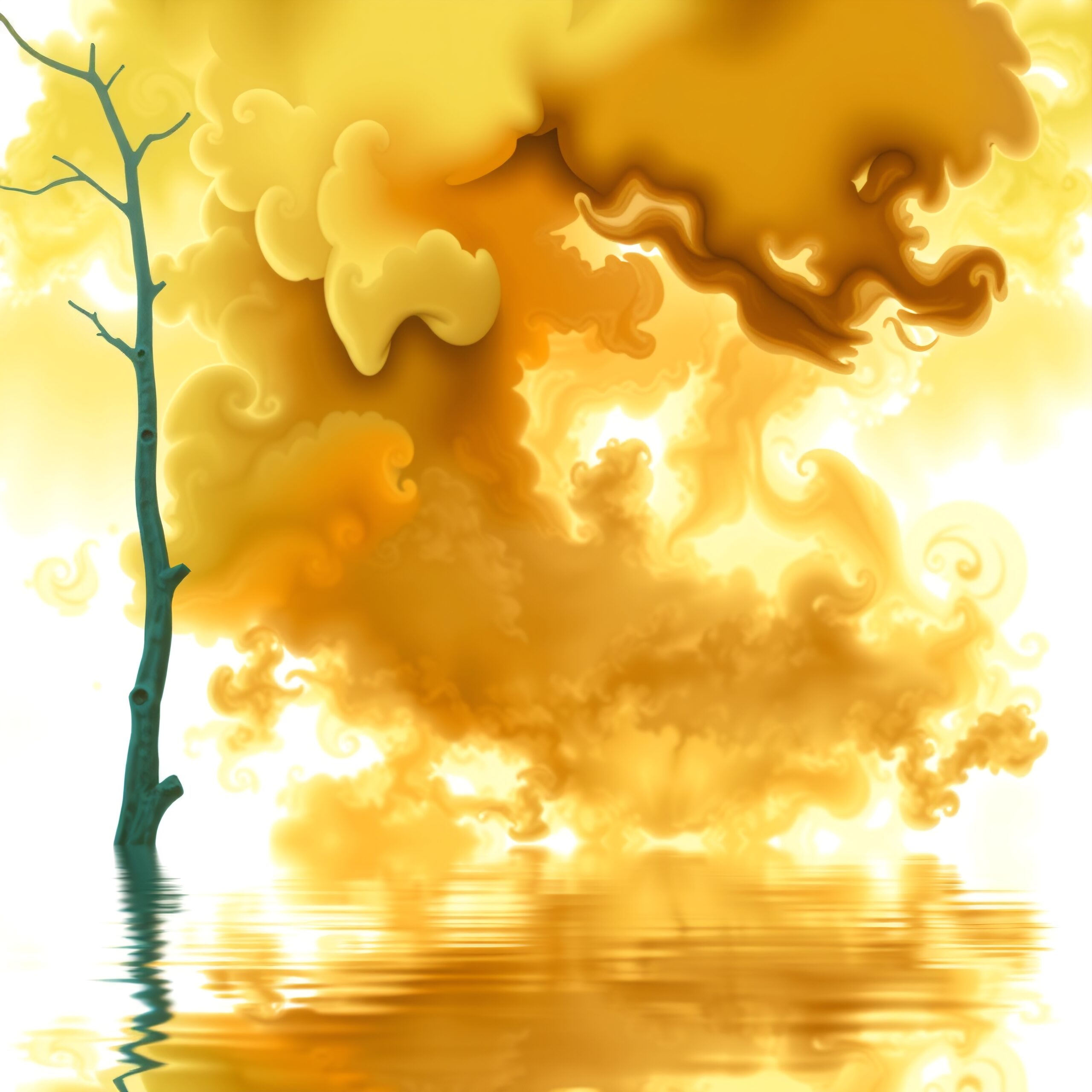 Tree Against Golden Cloud Swirls