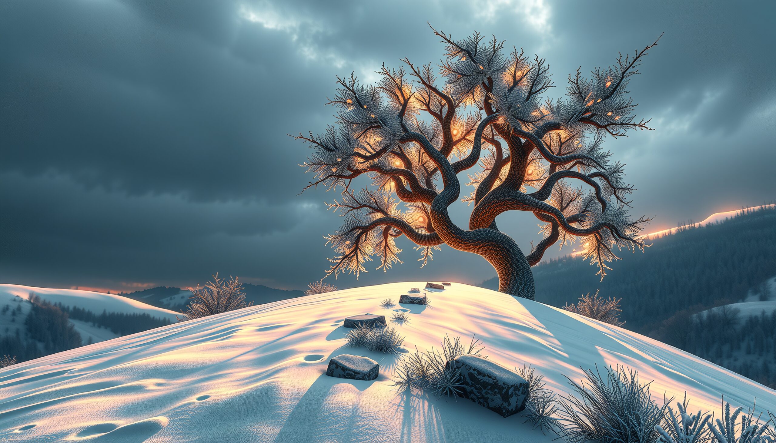 Winter Tree on Snowy Hill