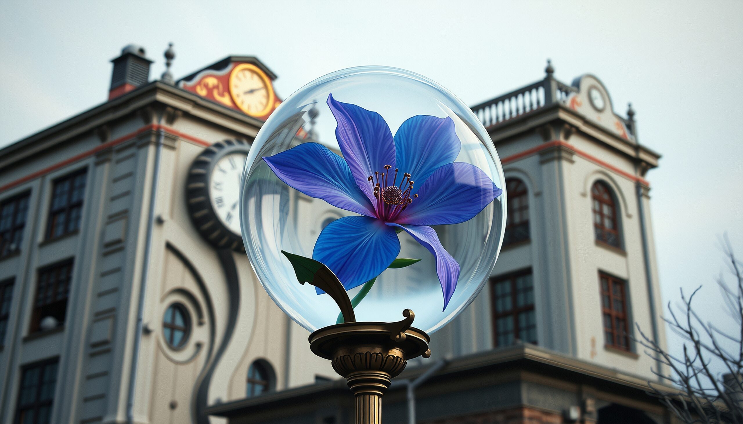 Blue Flower Encased In Glass
