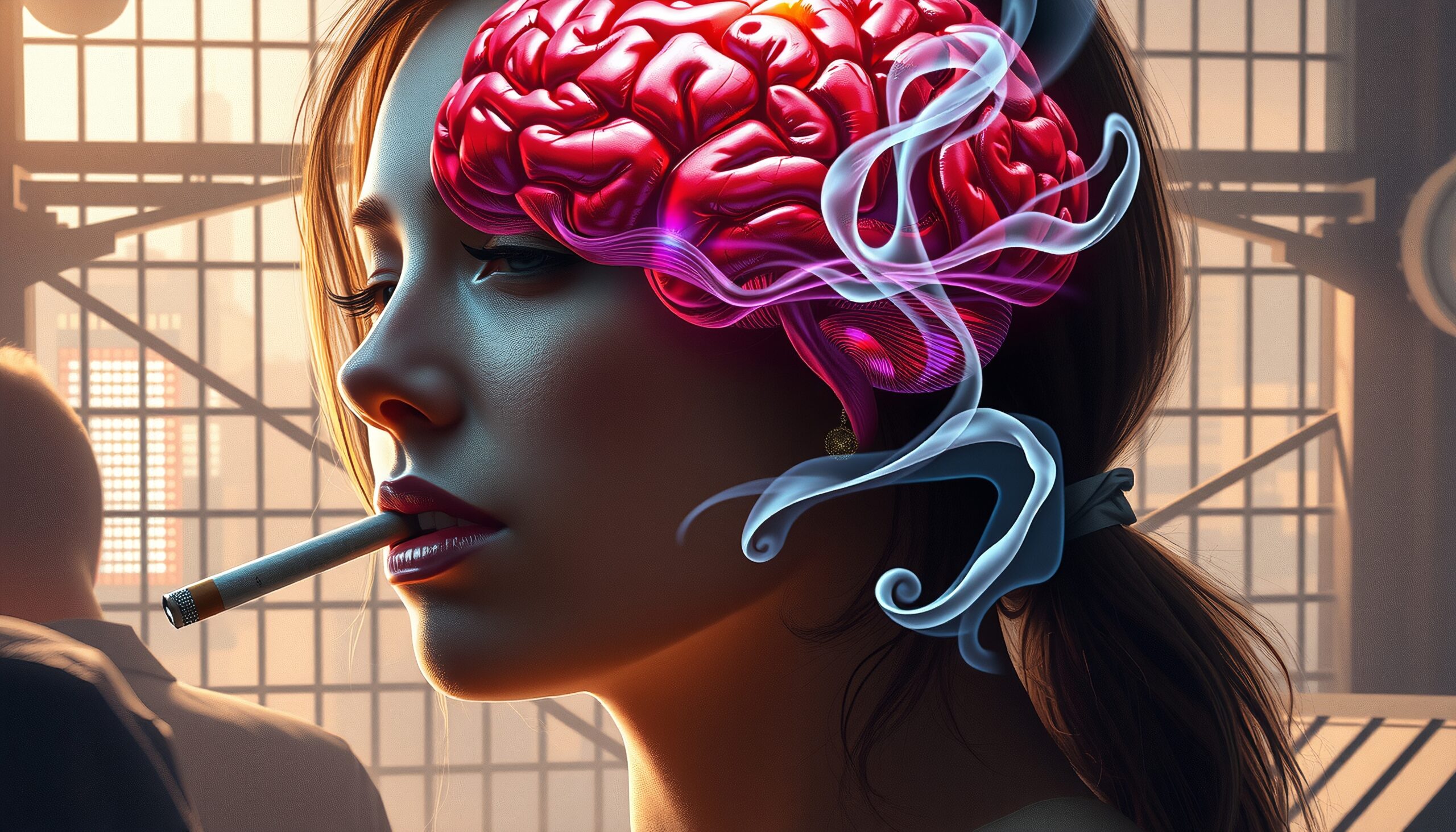 Contemplative Woman with Exposed Brain