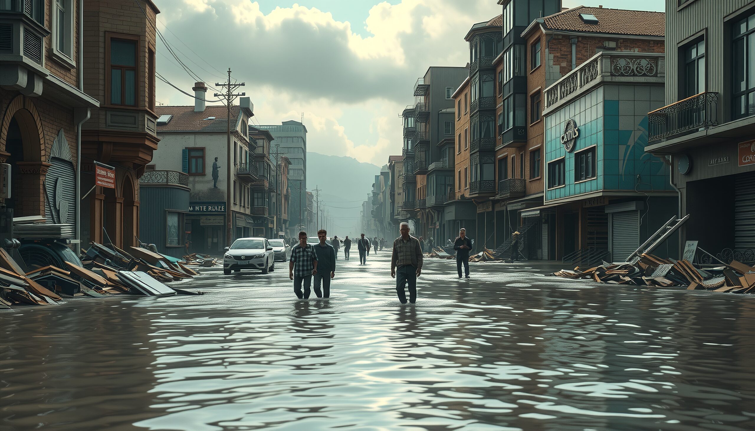 Flooded Urban Street Scene