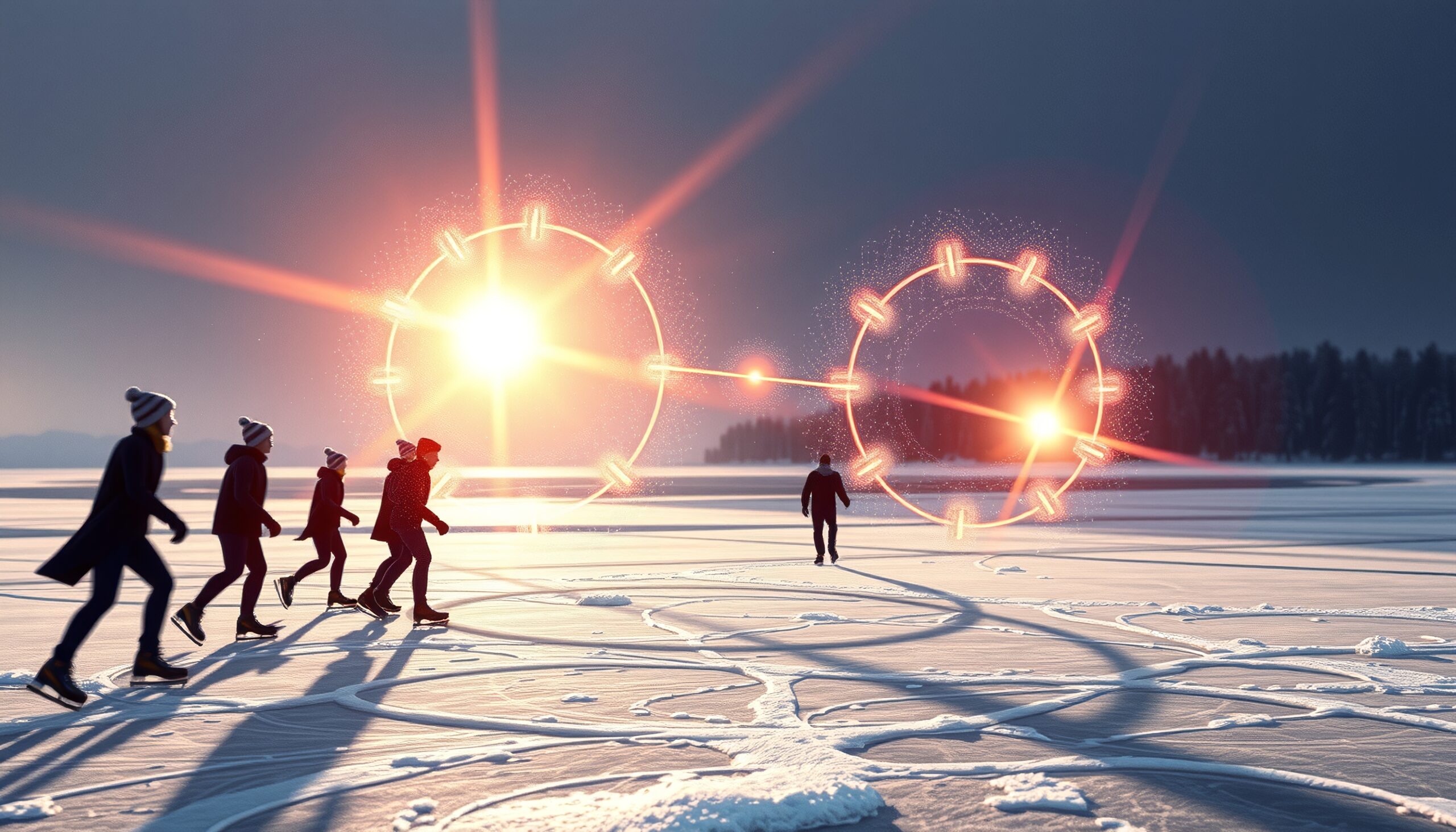 Skating Under Glowing Neon Orbs