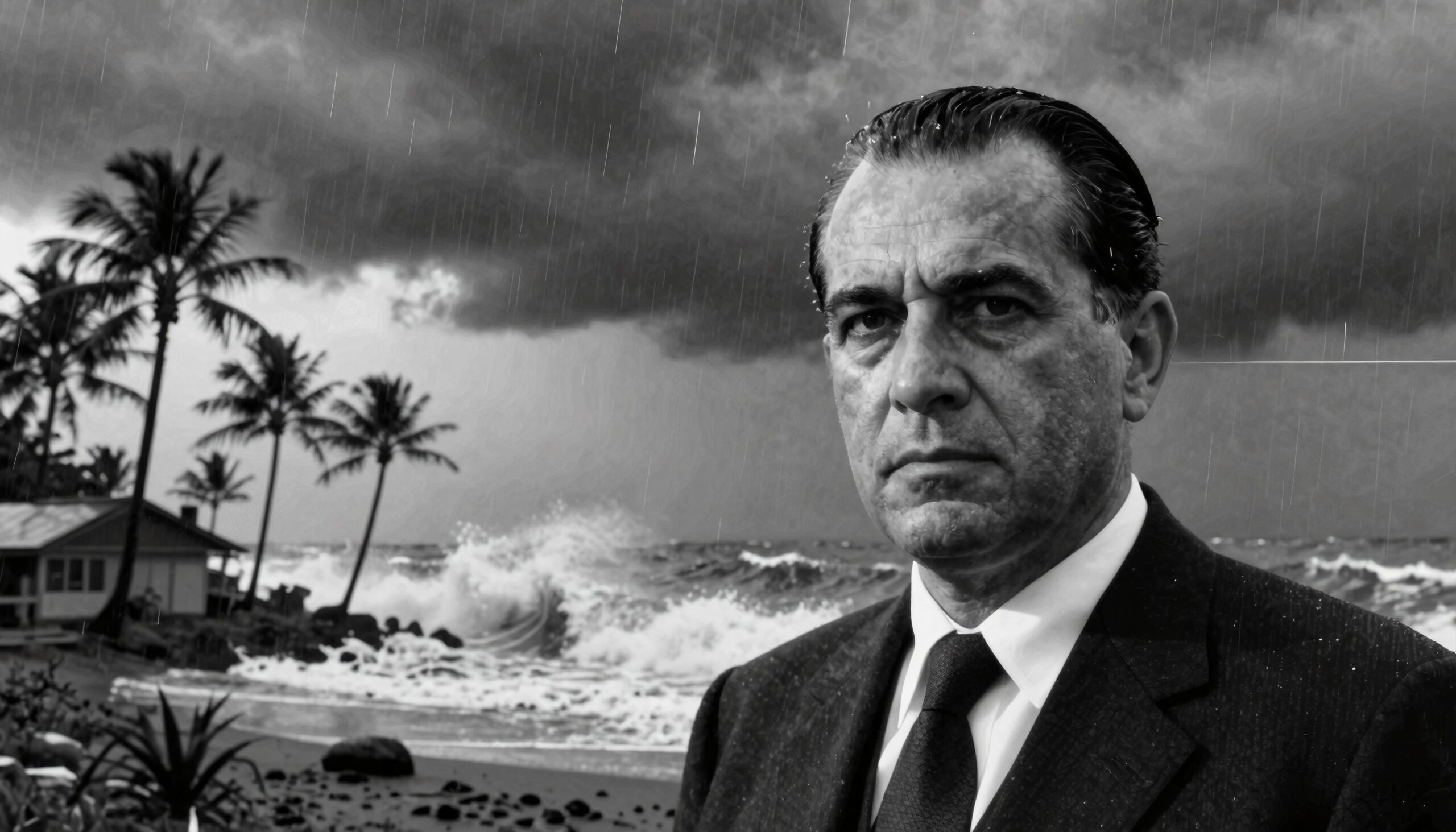 Stormy Beachfront with Solemn Man