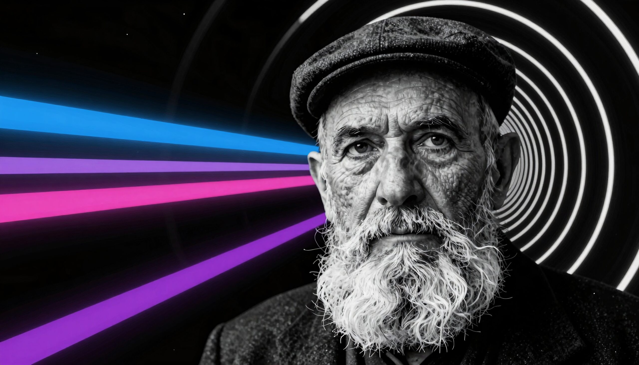 Elderly Man in Psychedelic Background