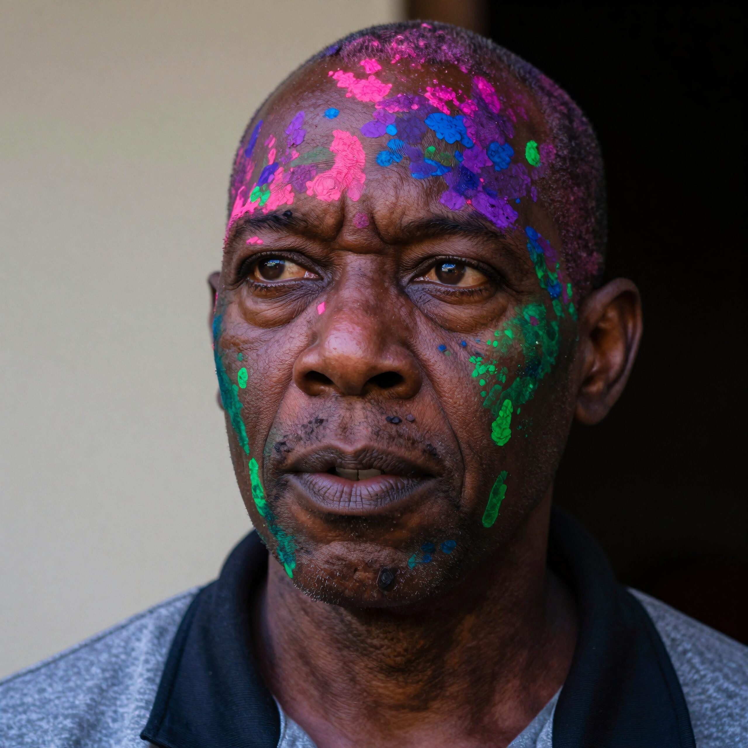 Colorful Paints on Thoughtful Face