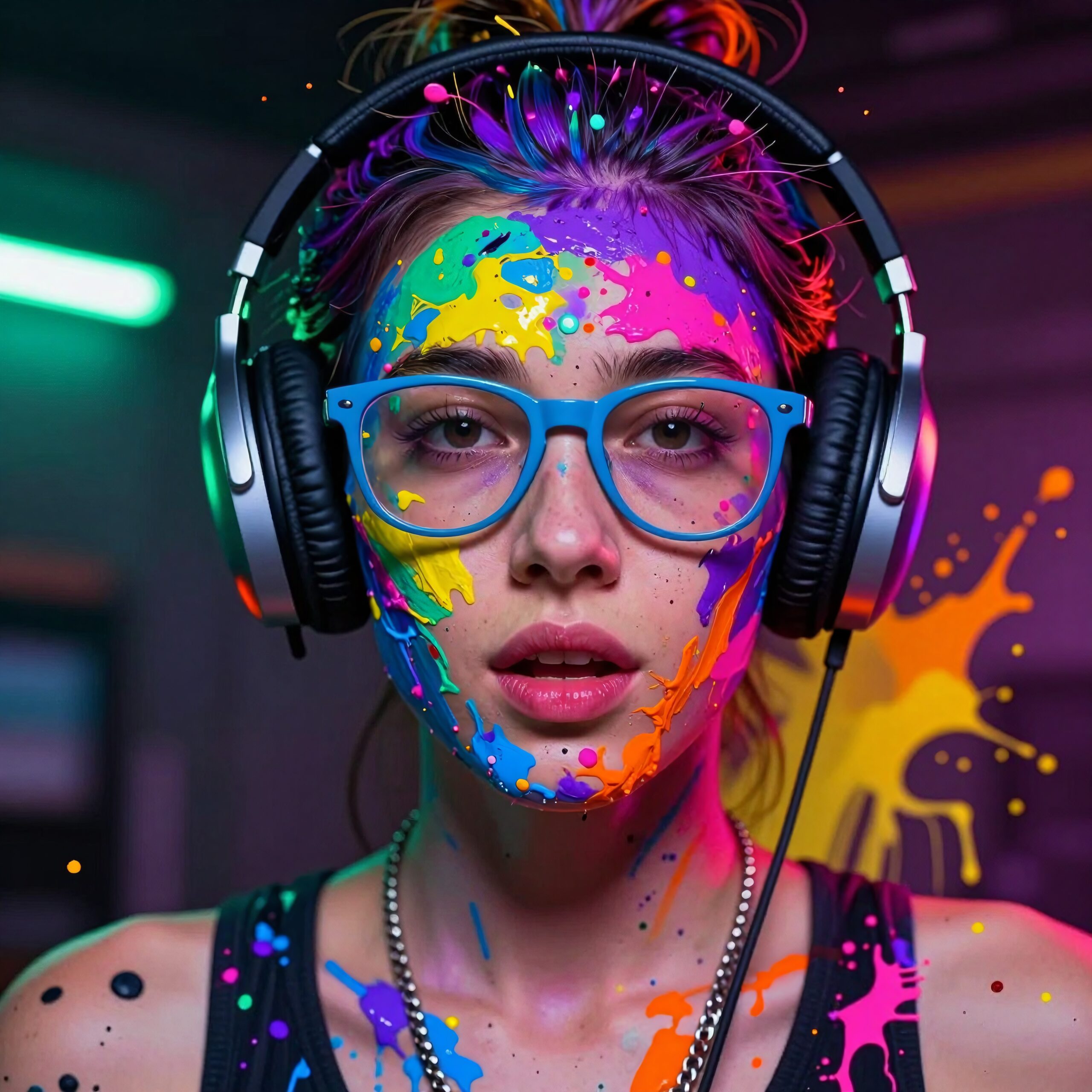 Vibrant Colors and Headphones Expression