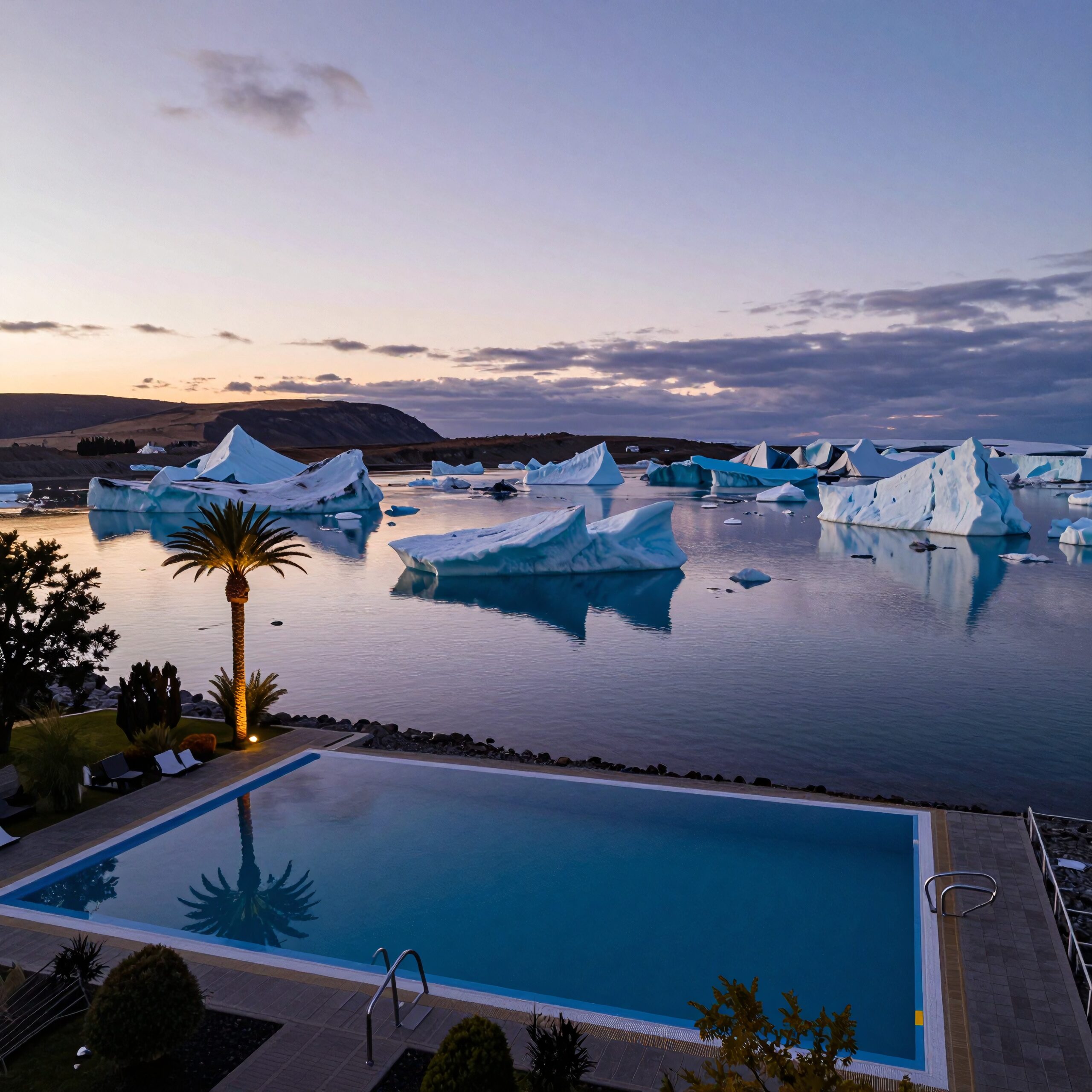 Icebergs by a Swimming Pool