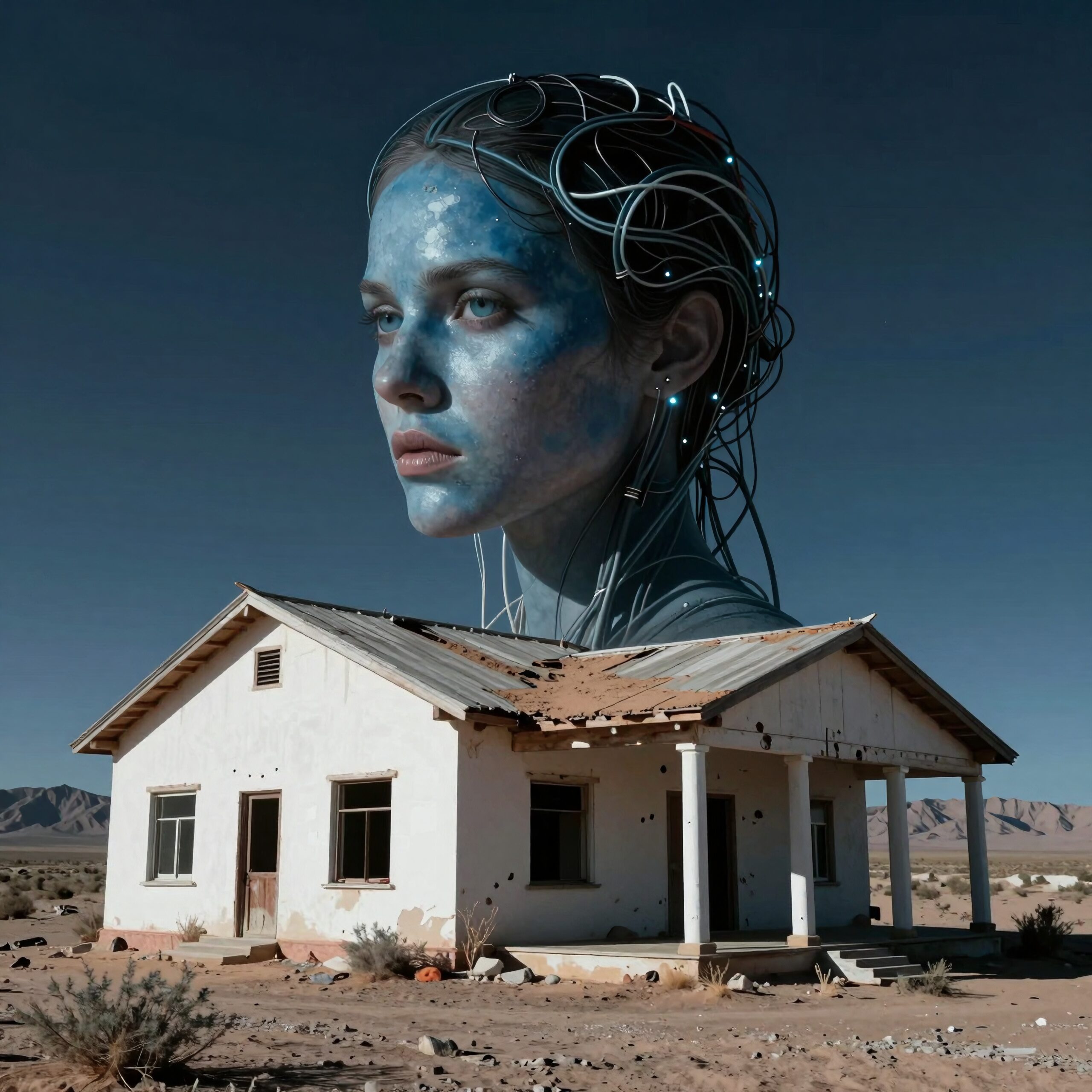 Futuristic Figure Above Desert Home
