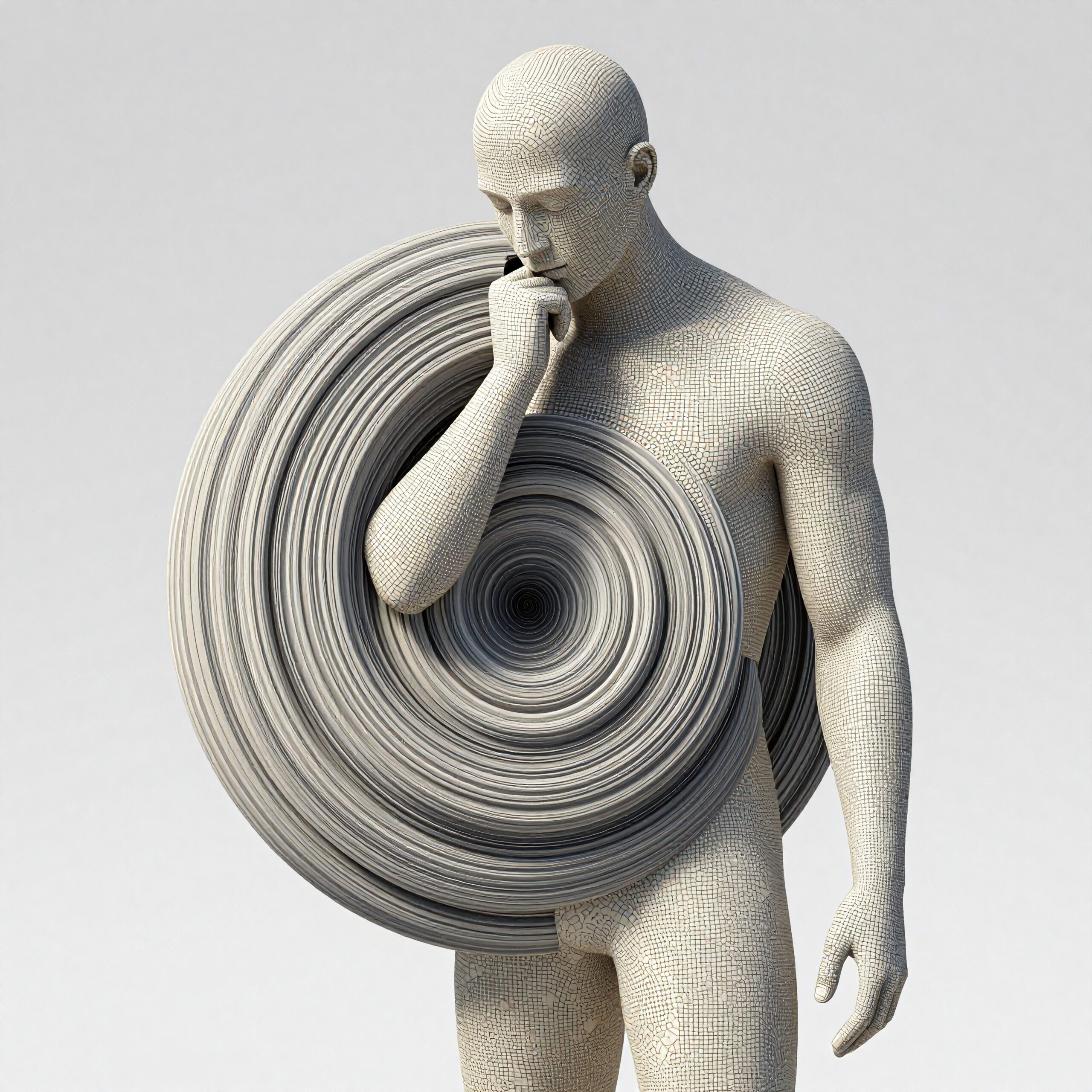 Contemplative Figure in Swirling Vortex