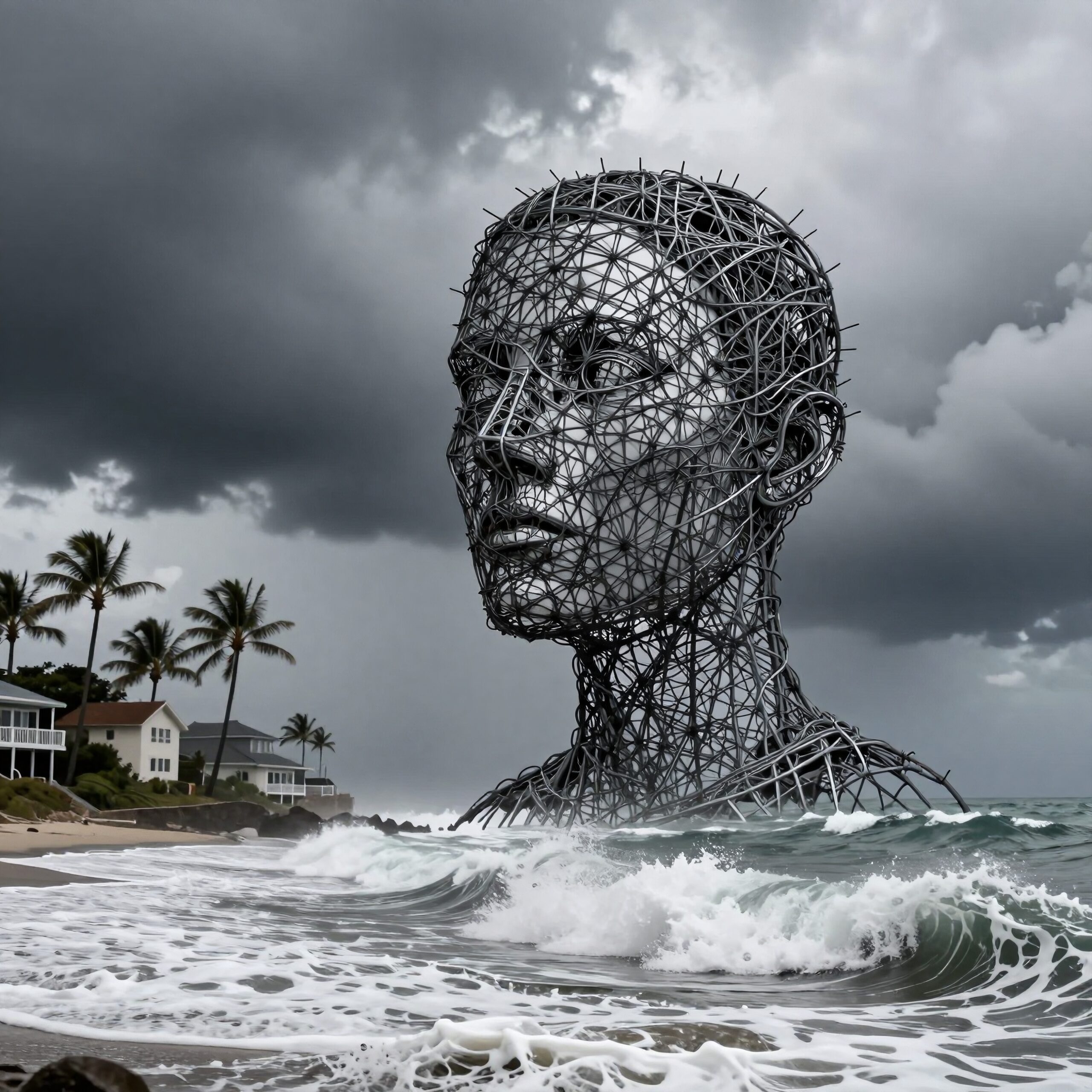 Giant Sculpture in Stormy Sea