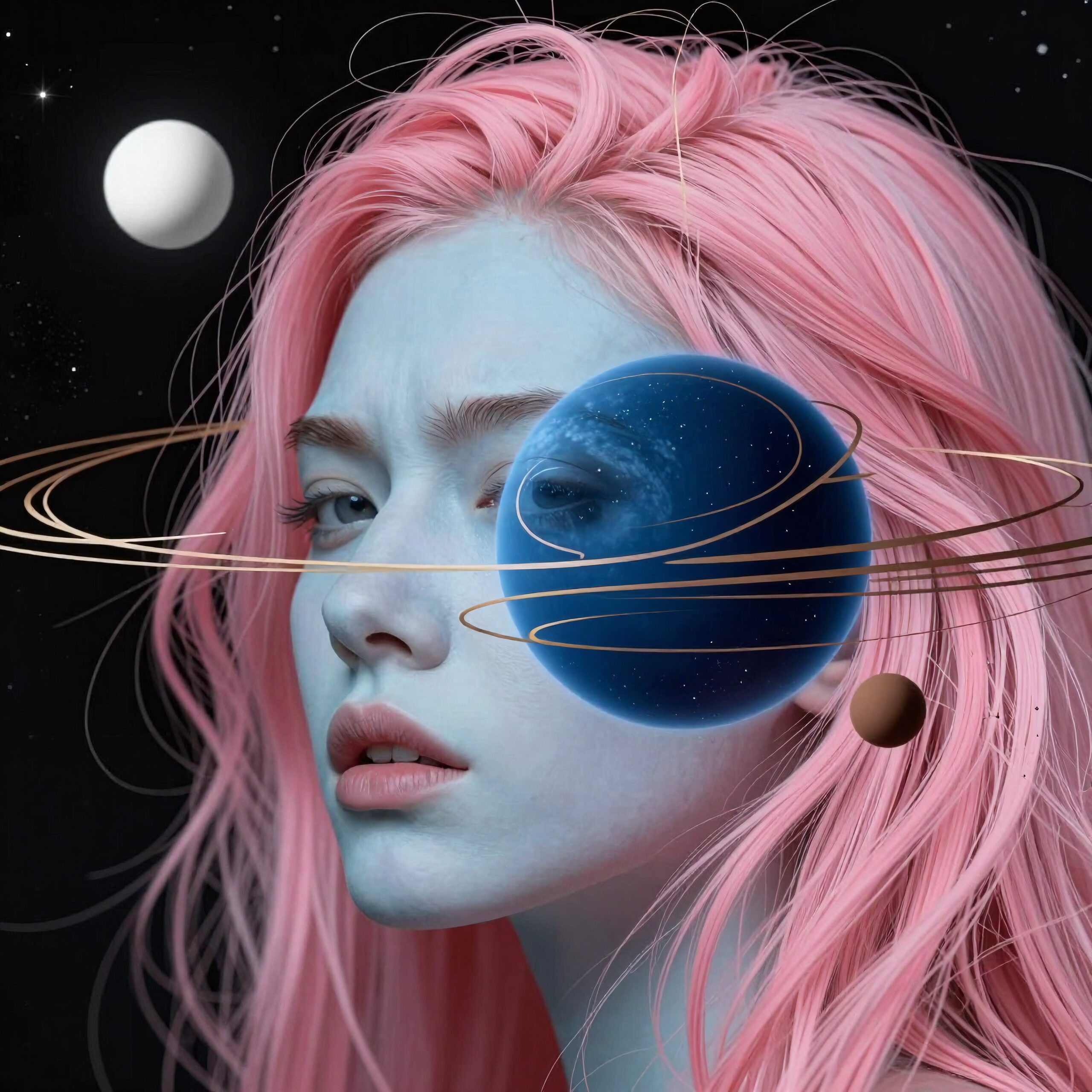 Cosmic Portrait with Planetary Rings