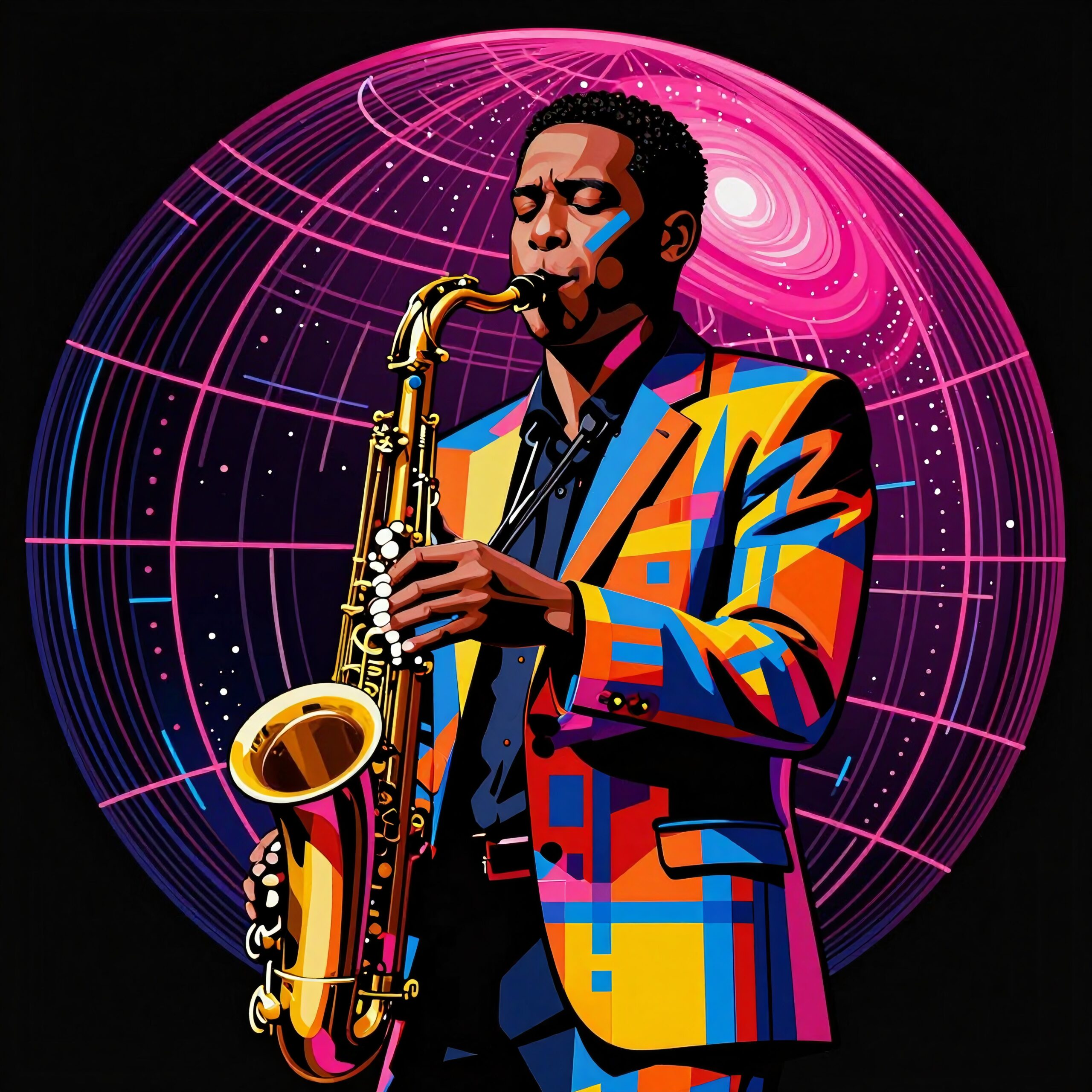 Colorful Saxophone Cosmic Performance