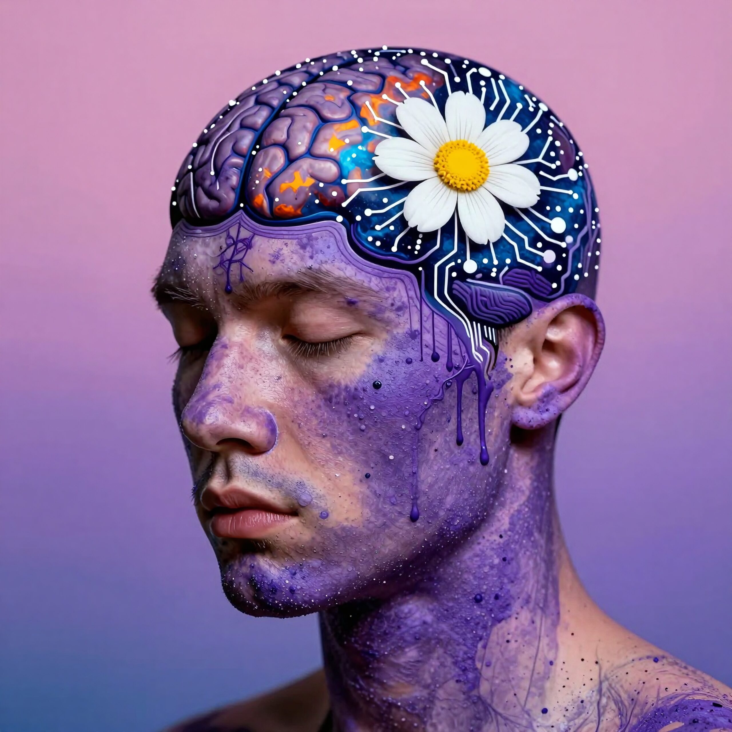 Digital Art Brain and Flower