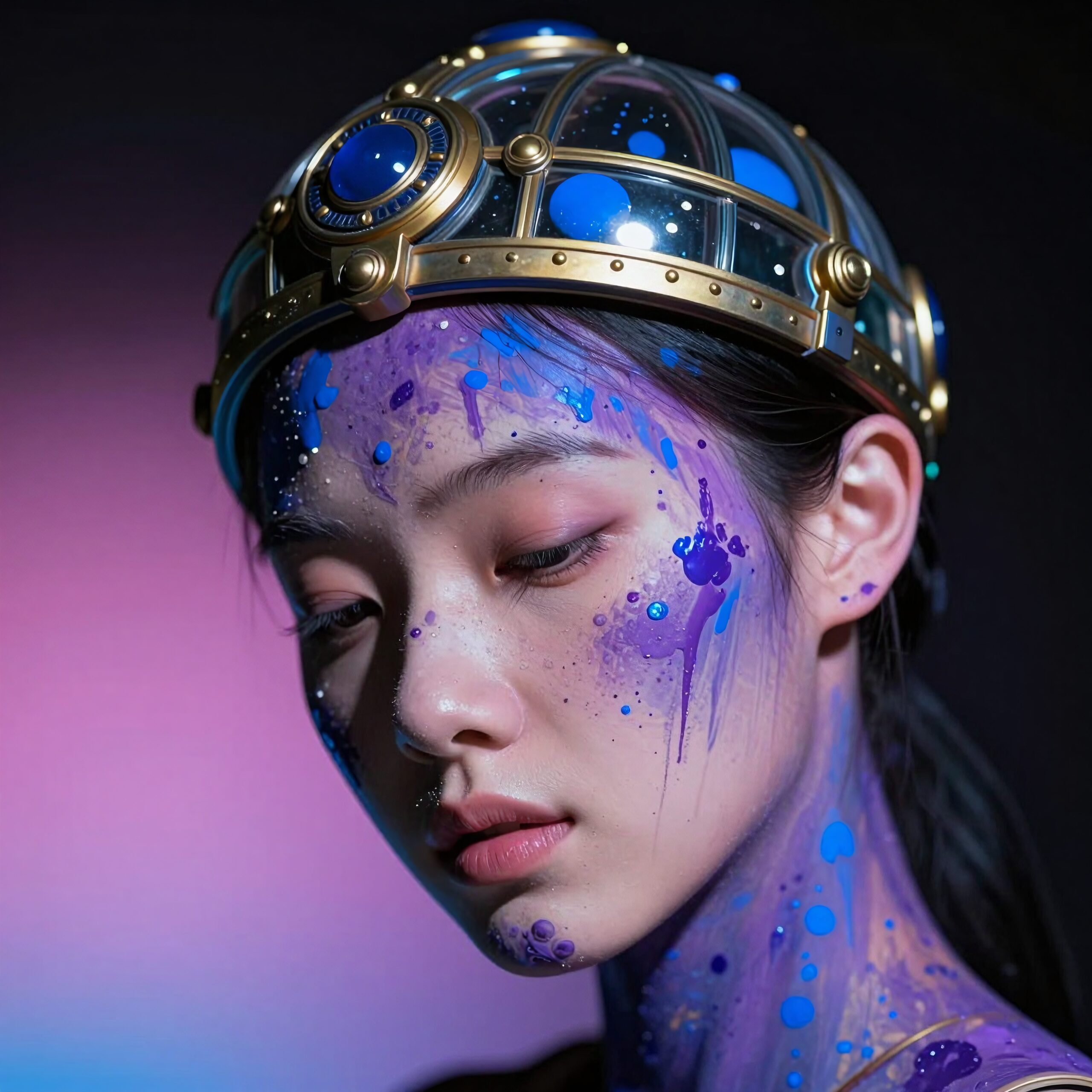 Futuristic Portrait with Paint Splashes