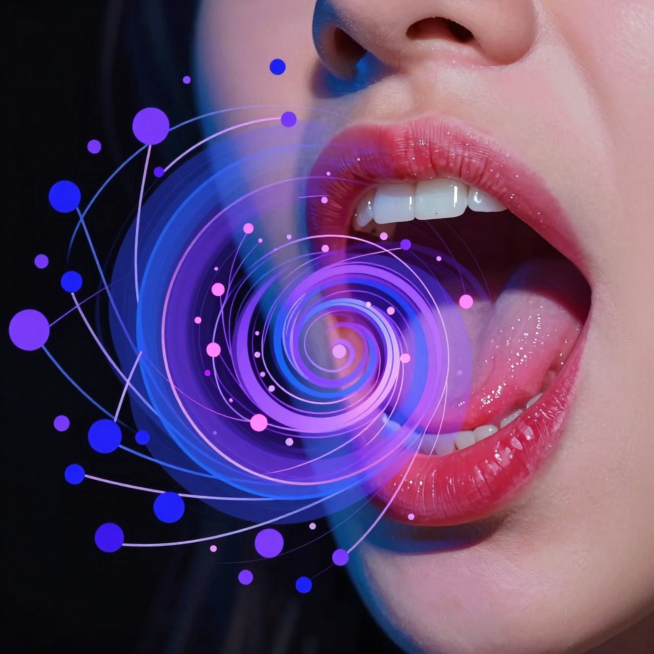 Neon Swirl Around Red Lips