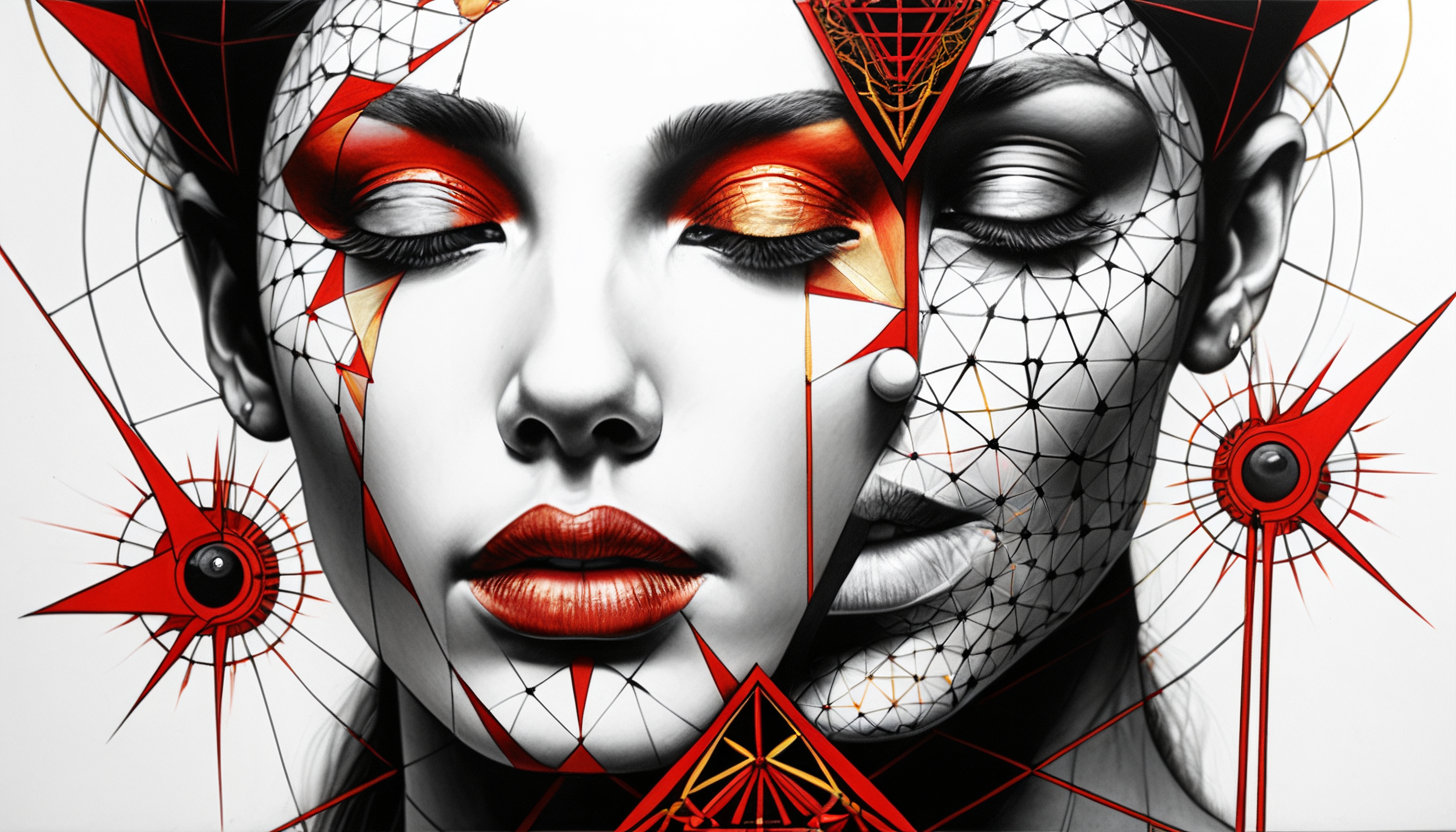 Digital Portrait with Geometric Split Face