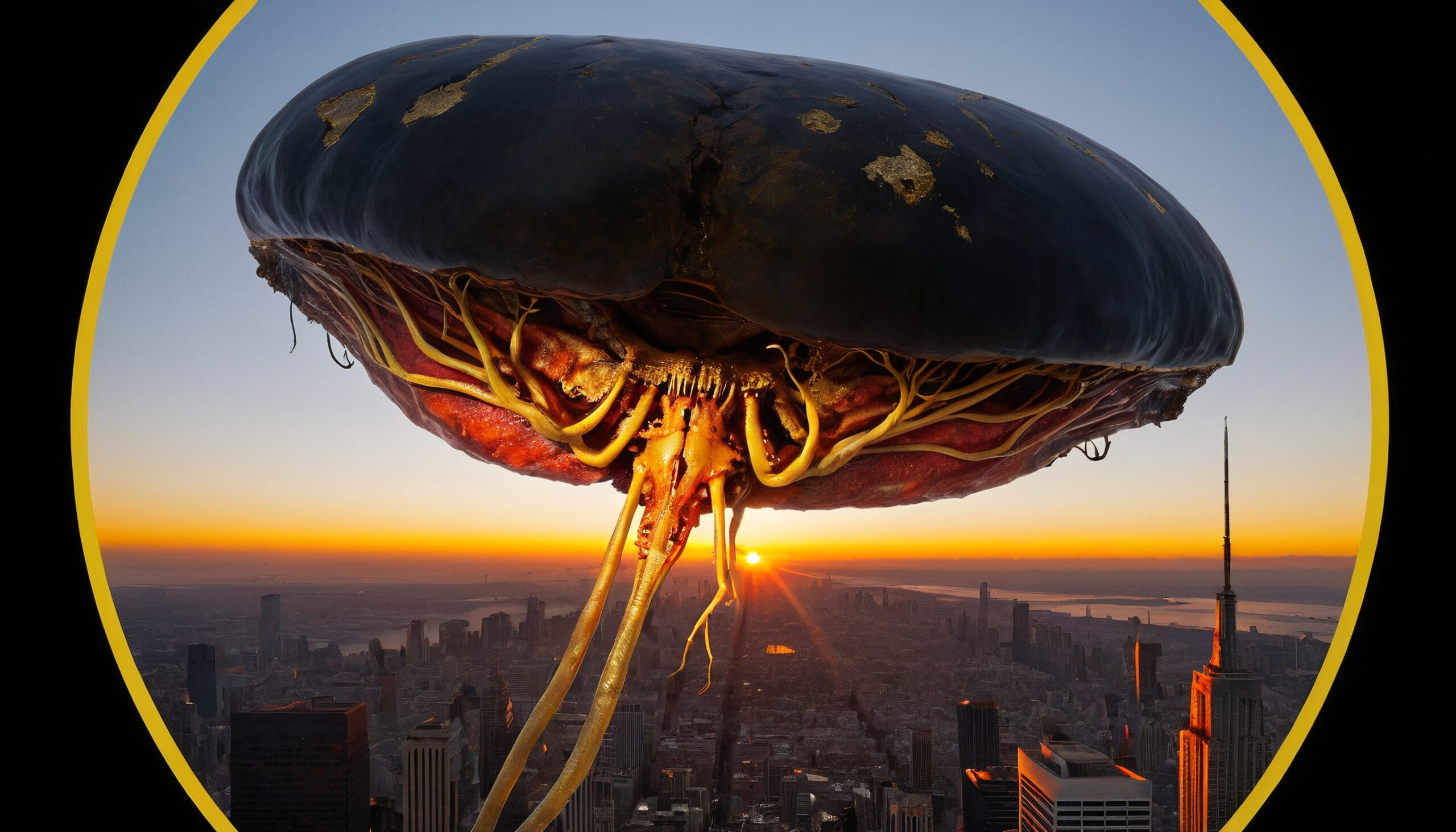 Giant Alien Jellyfish Over City