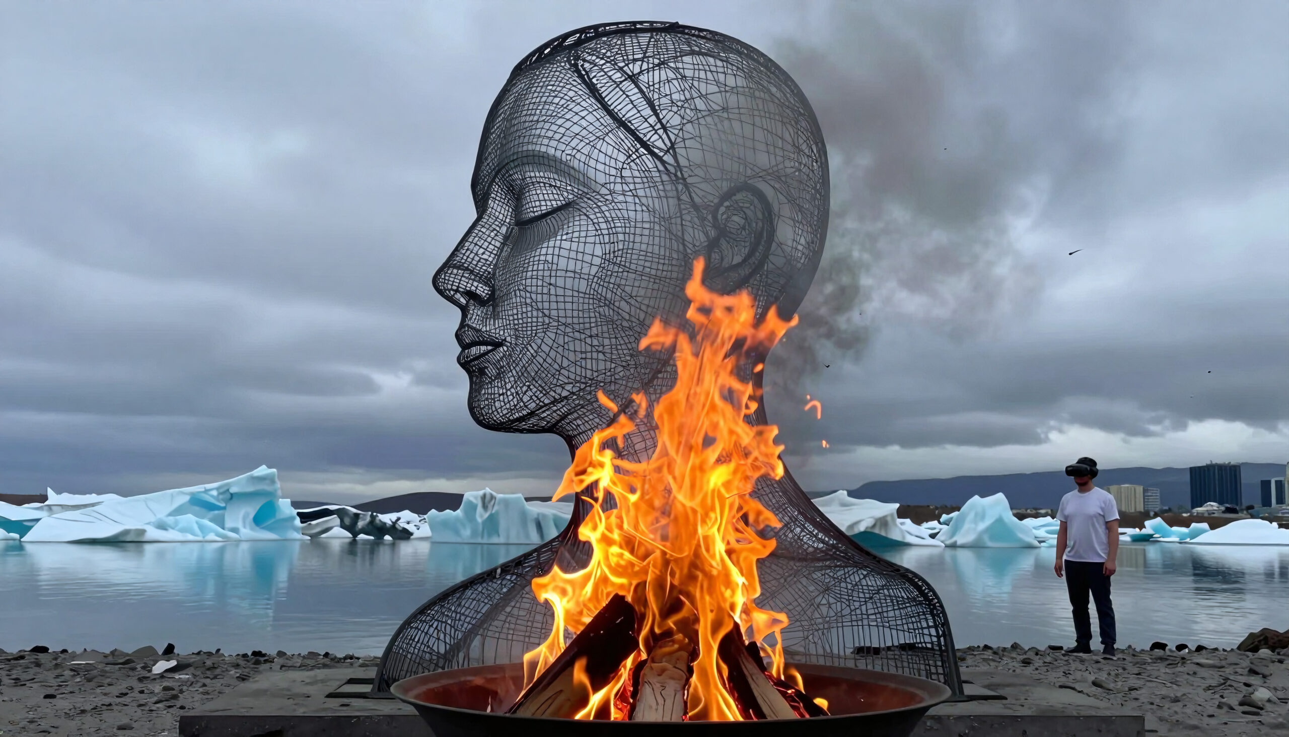 Wireframe Sculpture Fire VR Ice Landscape