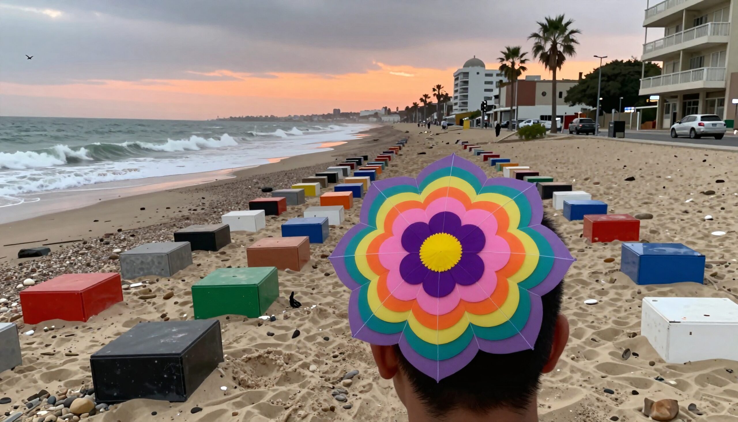 Colorful Boxes on Sandy Beach