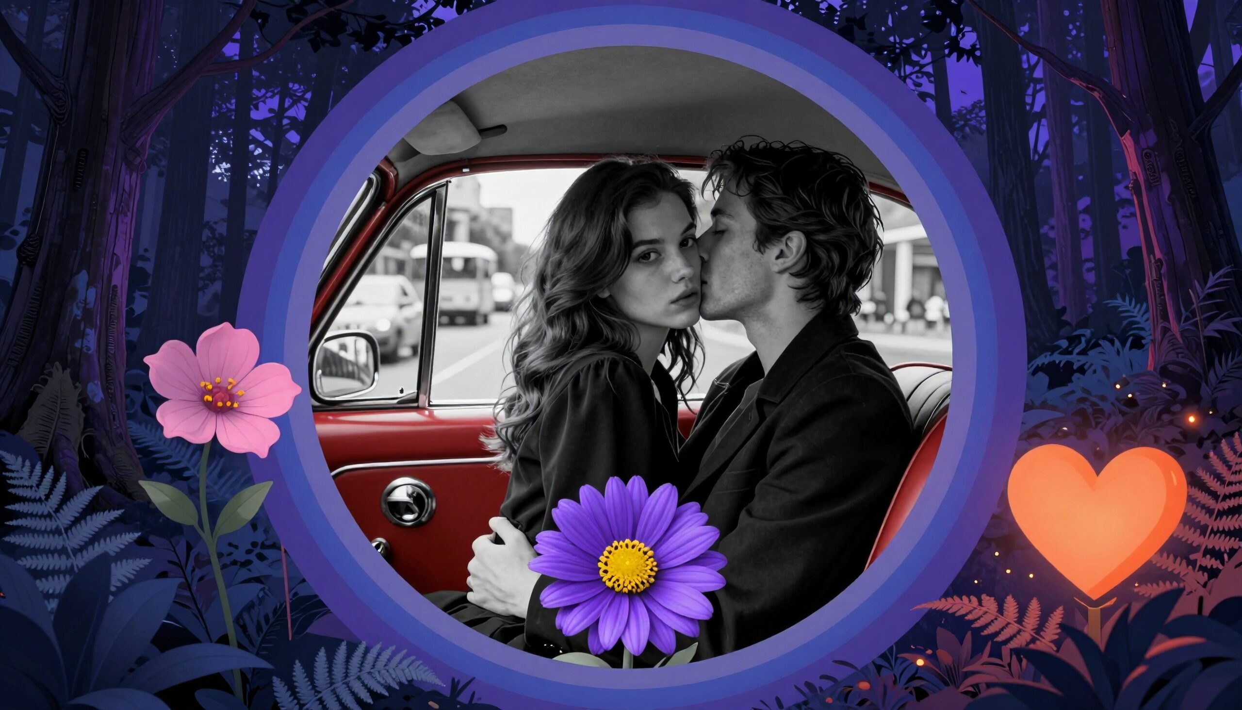 Romantic Moment in Vintage Car