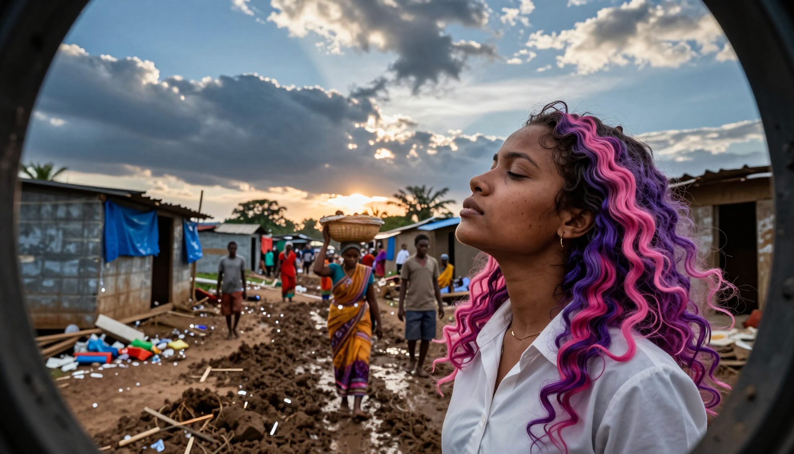 Vibrant Hair Amid Rural Life