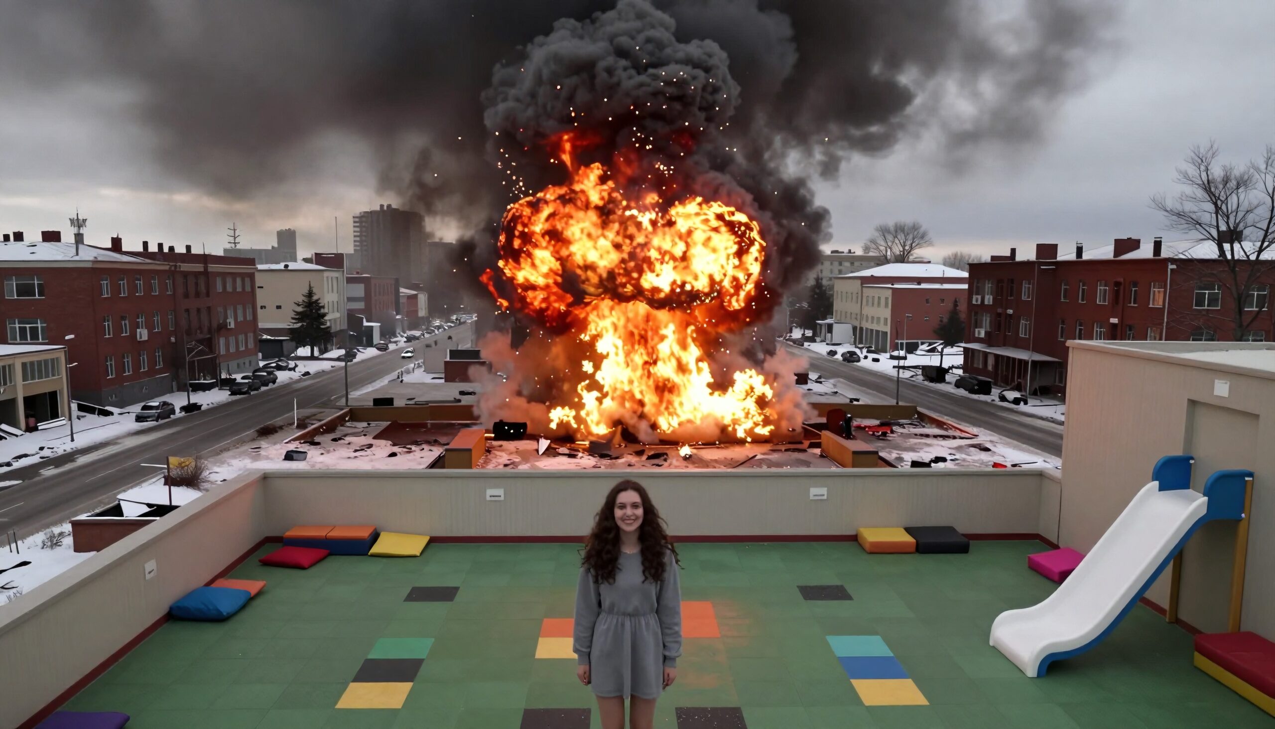 Rooftop Playground Amidst Urban Explosion
