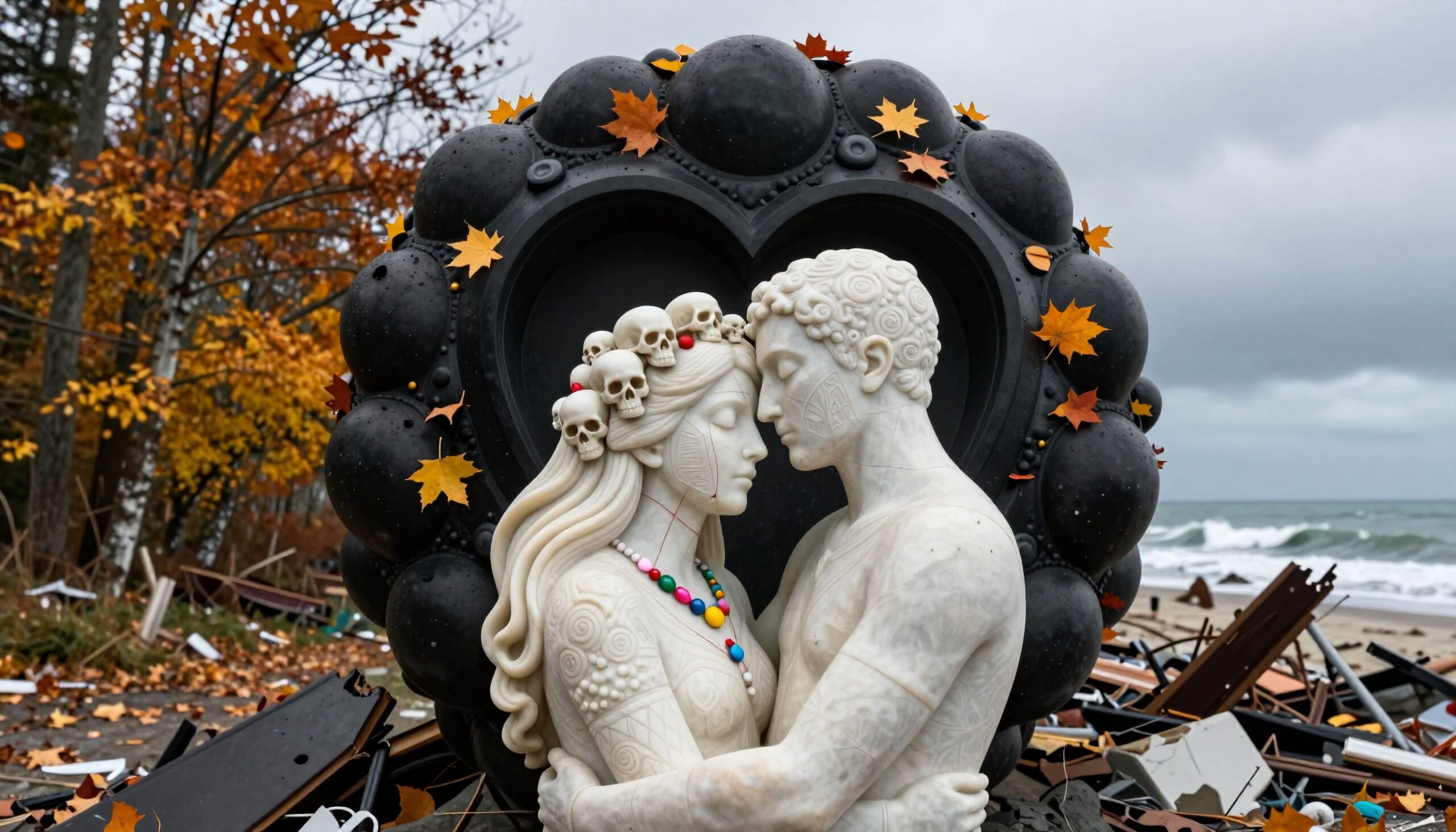 Romantic Statues Amidst Autumn Decay