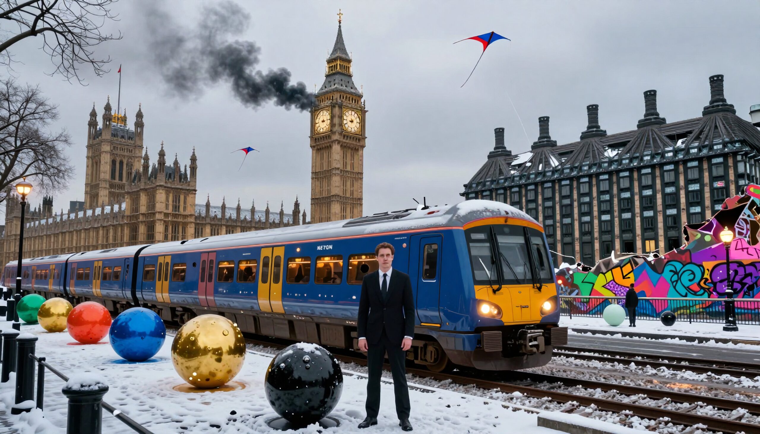 Urban contrasts in snowy landscape
