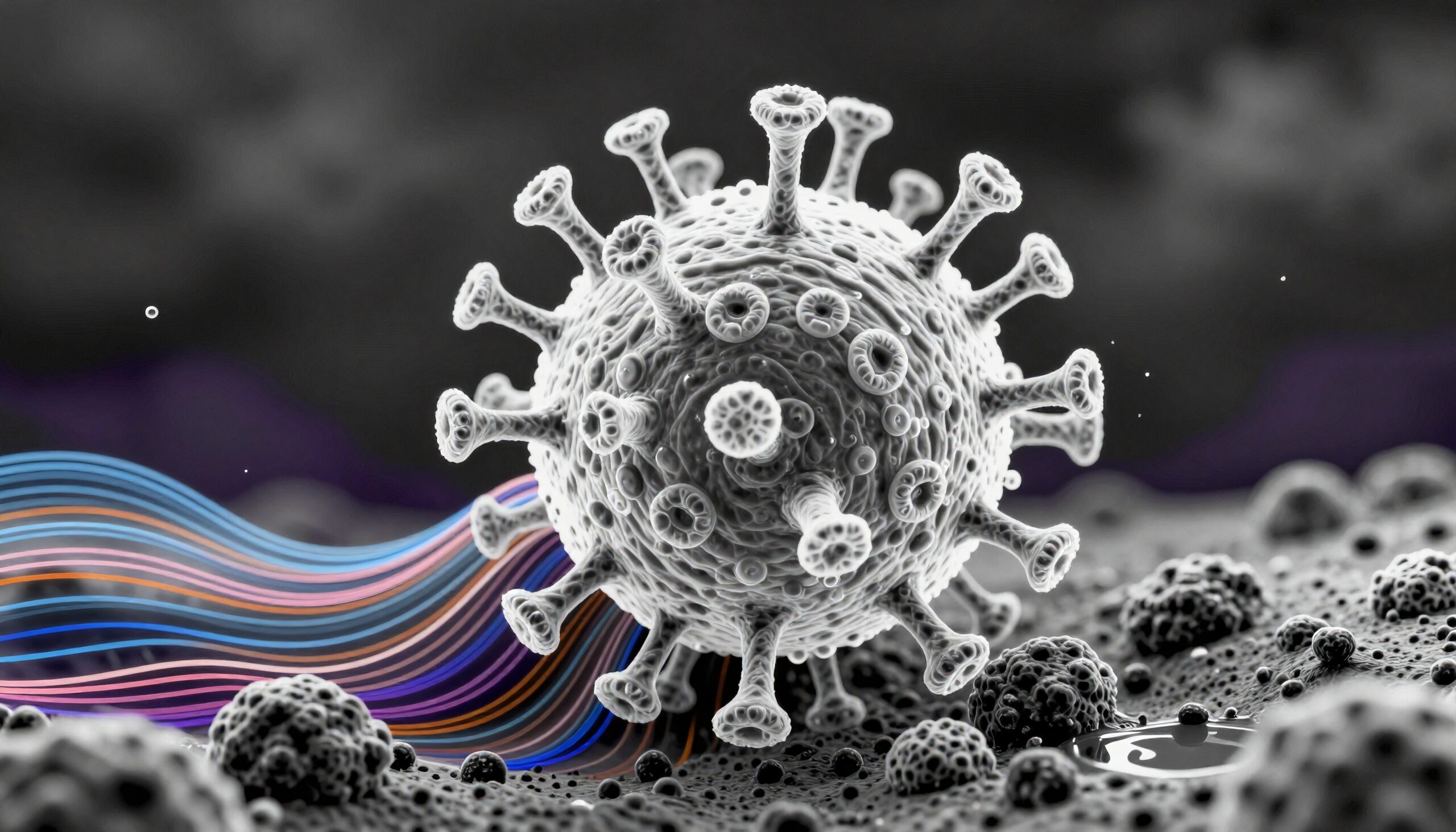 Microscopic Virus with Colorful Accents