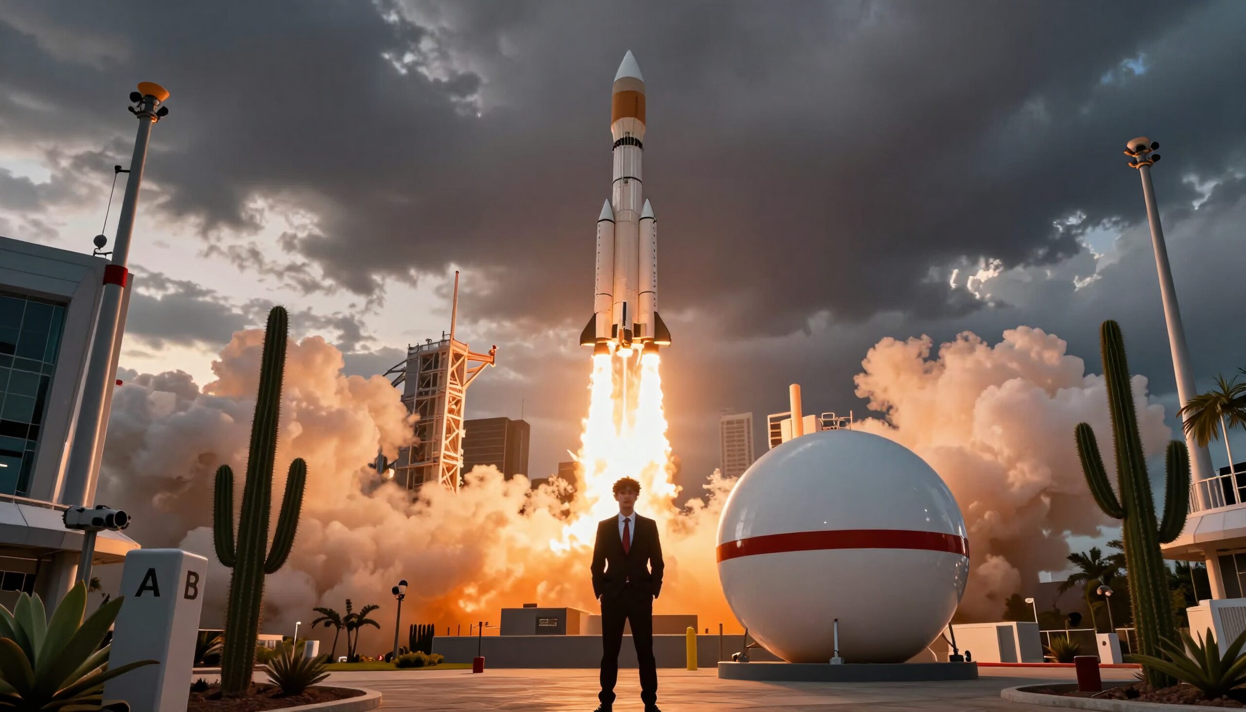 Rocket Launch Amidst Urban Setting