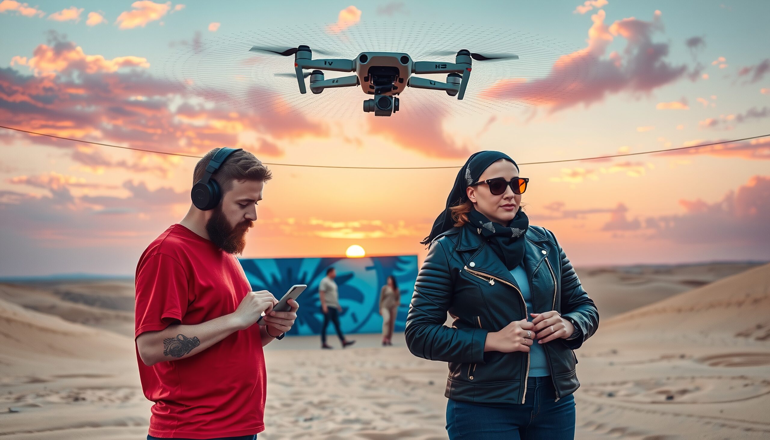 Desert Drone Sunset Technology Moment