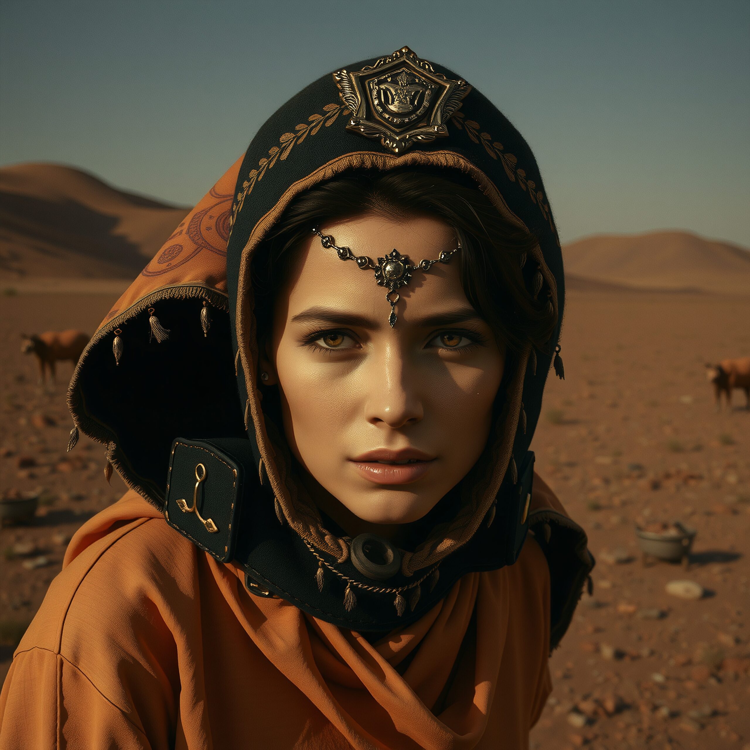 Desert Elegance with Ornate Headpiece