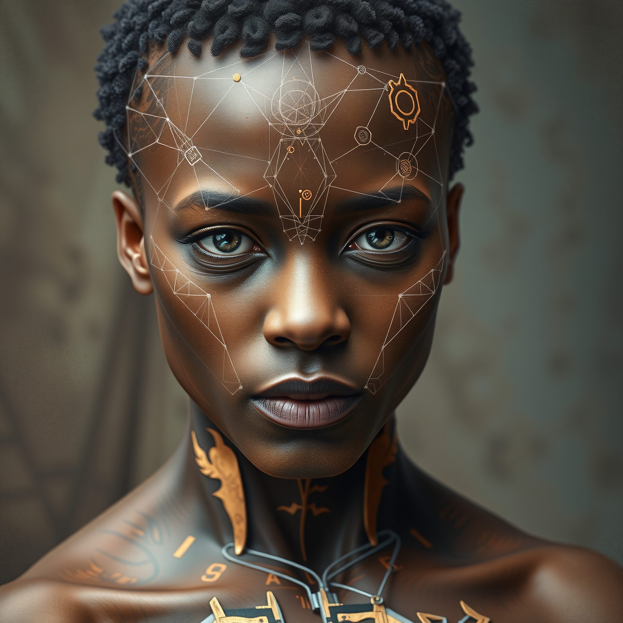 Futuristic digital face portrait