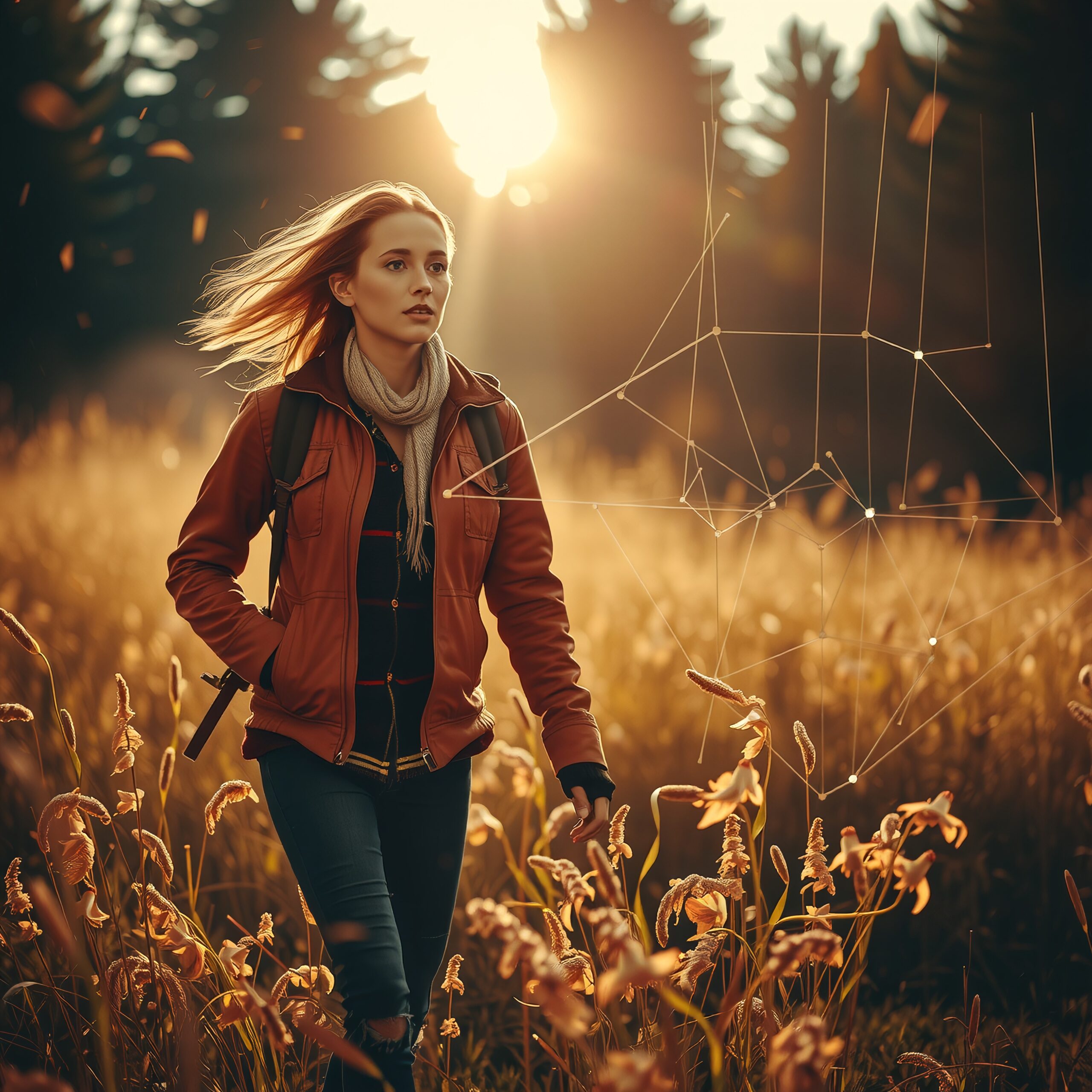 Autumn Walk in Sunlit Field
