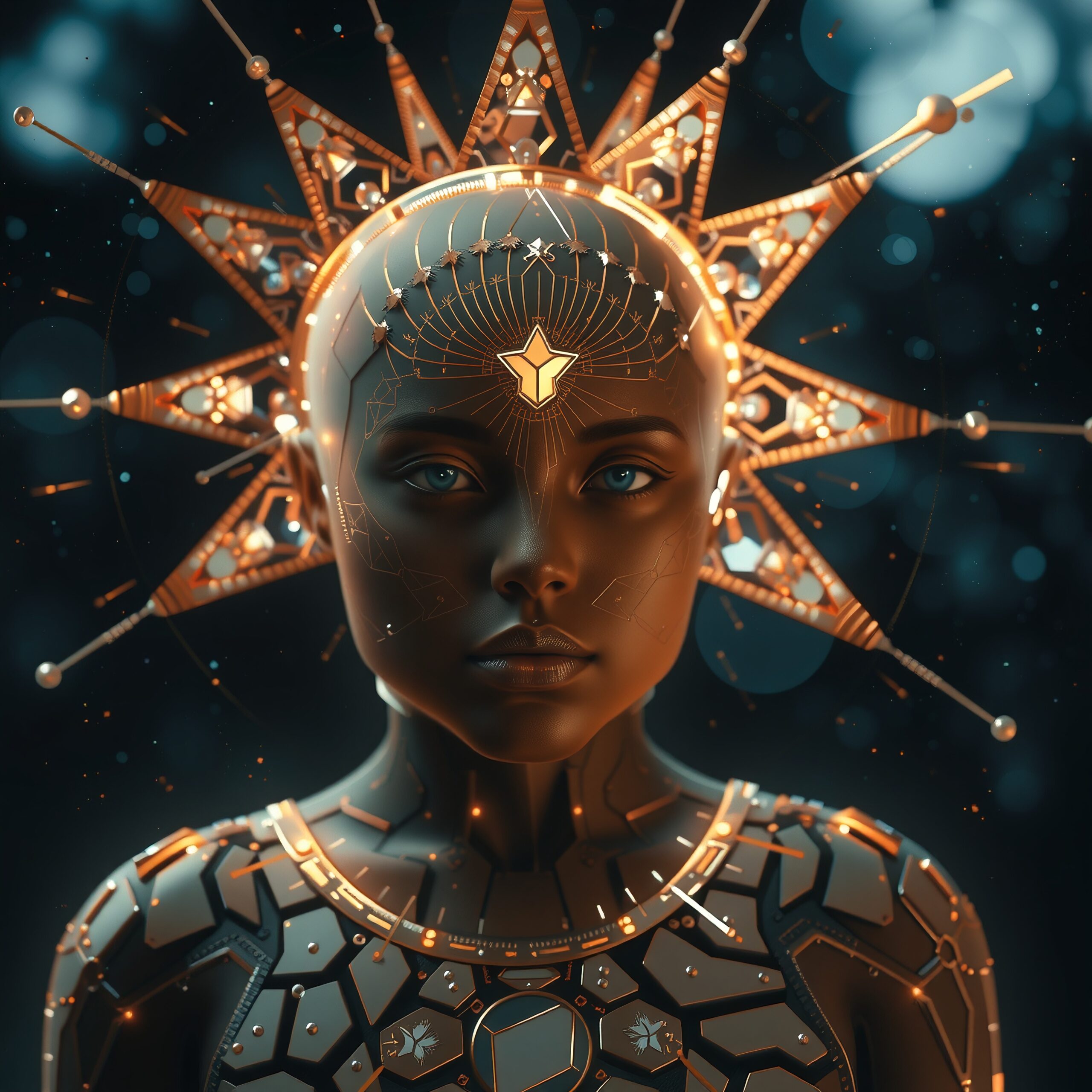 Futuristic Star Child with Geometric Headpiece