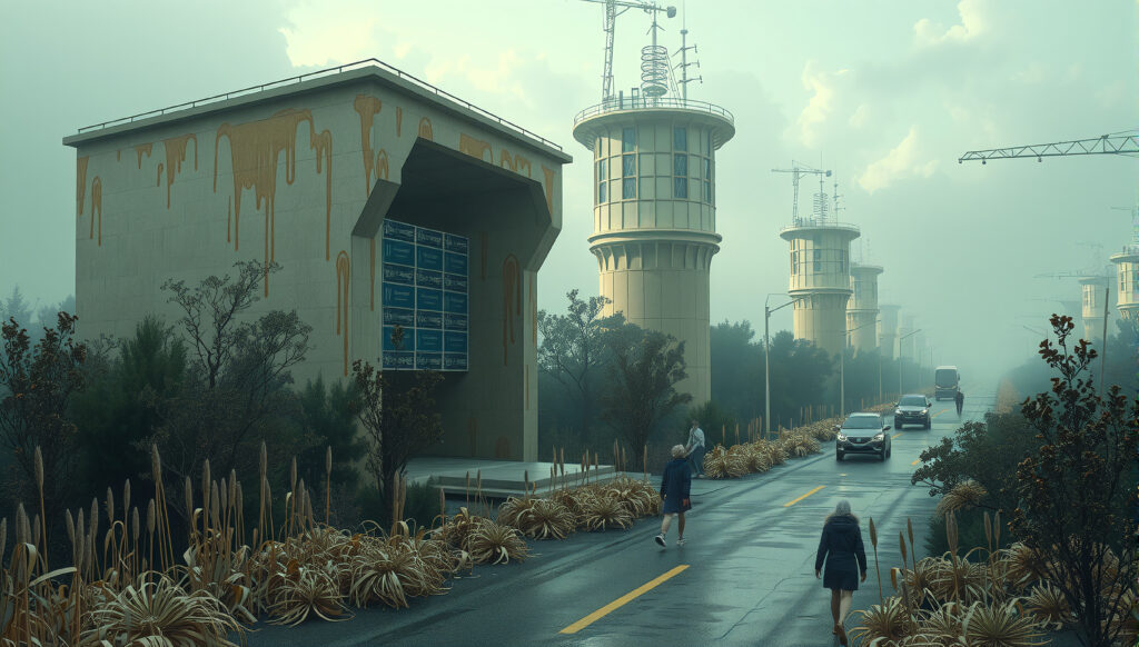 Modern Architectural Complex and Wide Roadway Under Overcast Sky