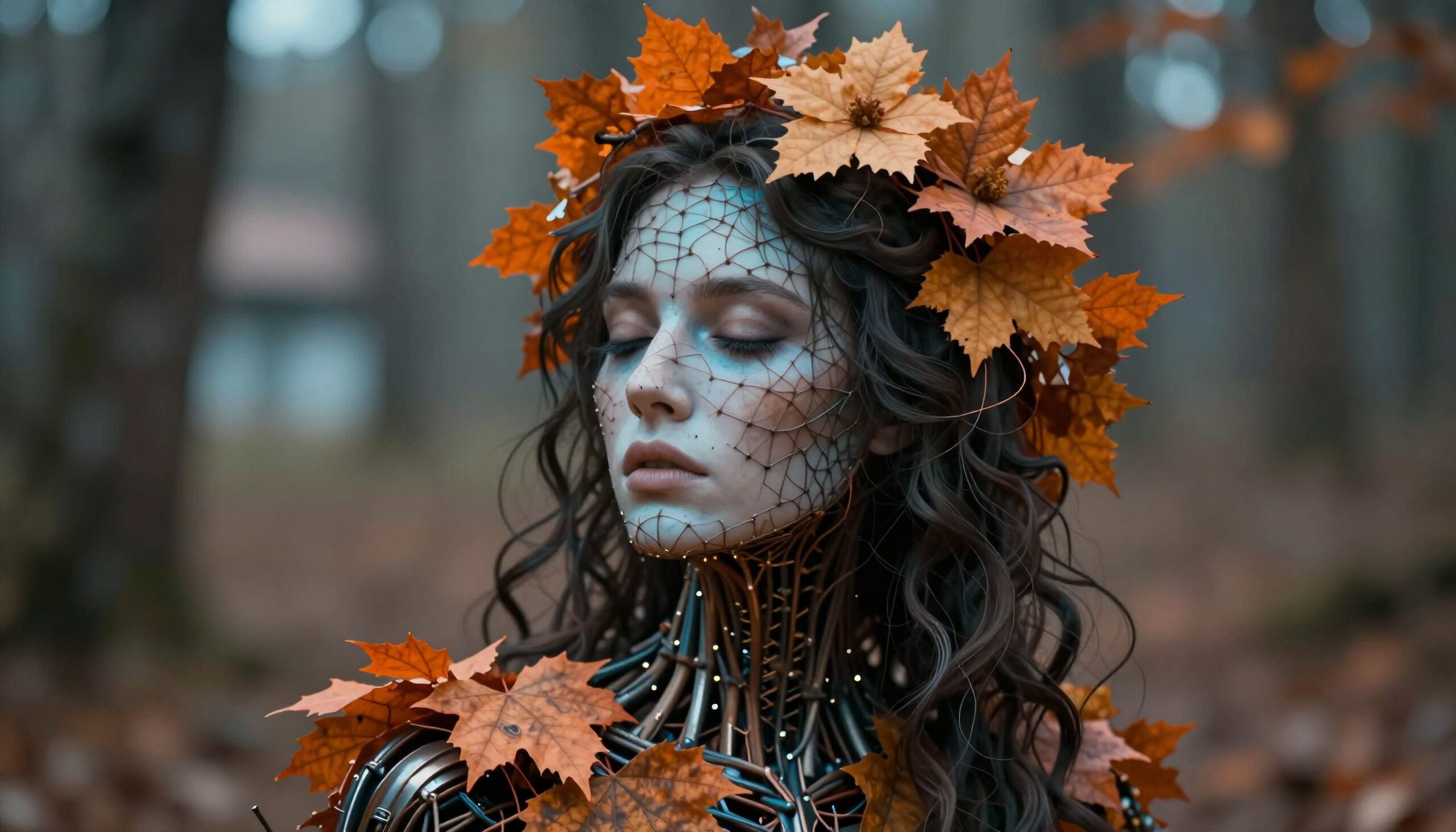 Autumn Cyborg in Forest Setting