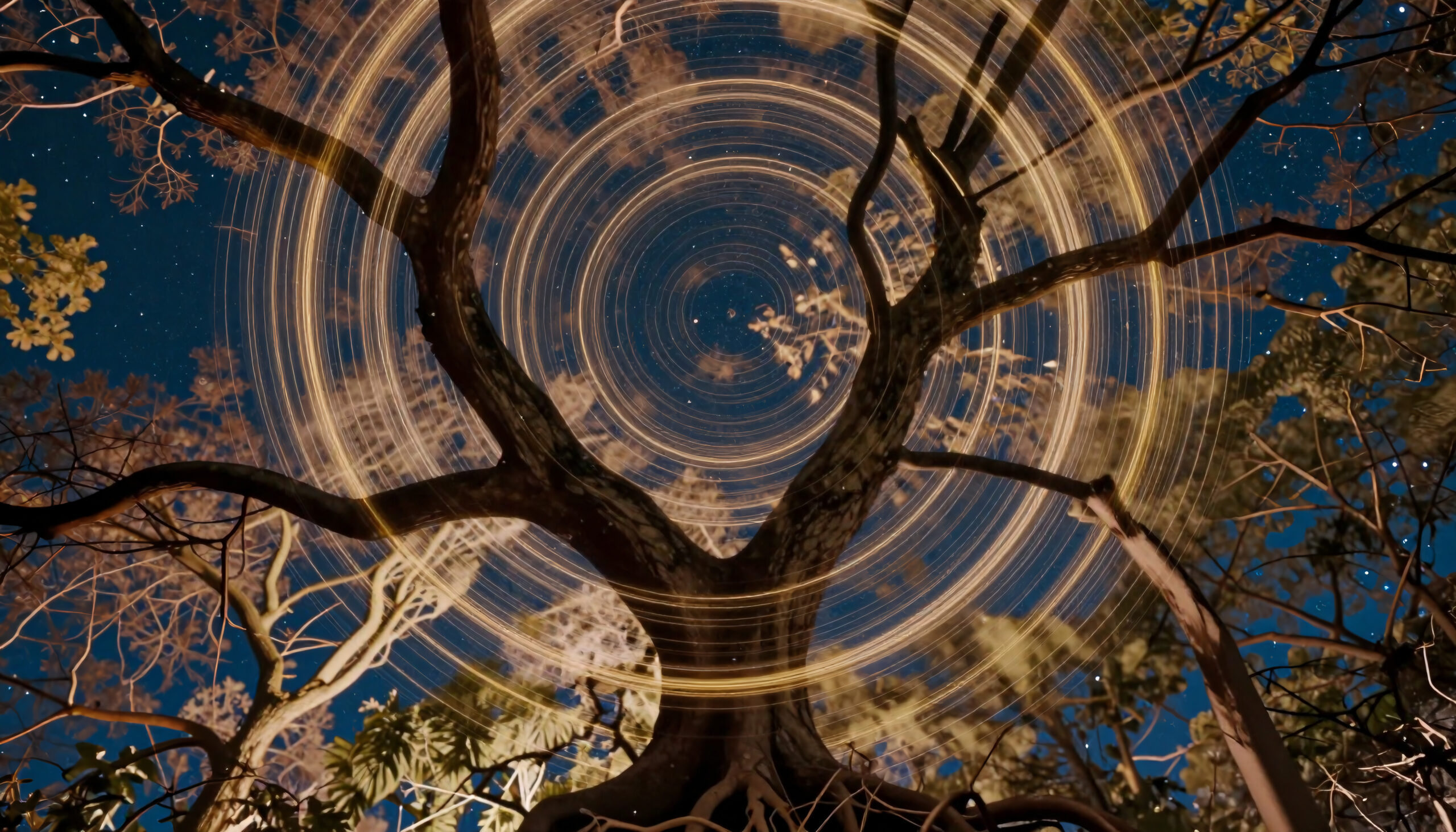 Mystical Star Trails a Grand Tree at Night